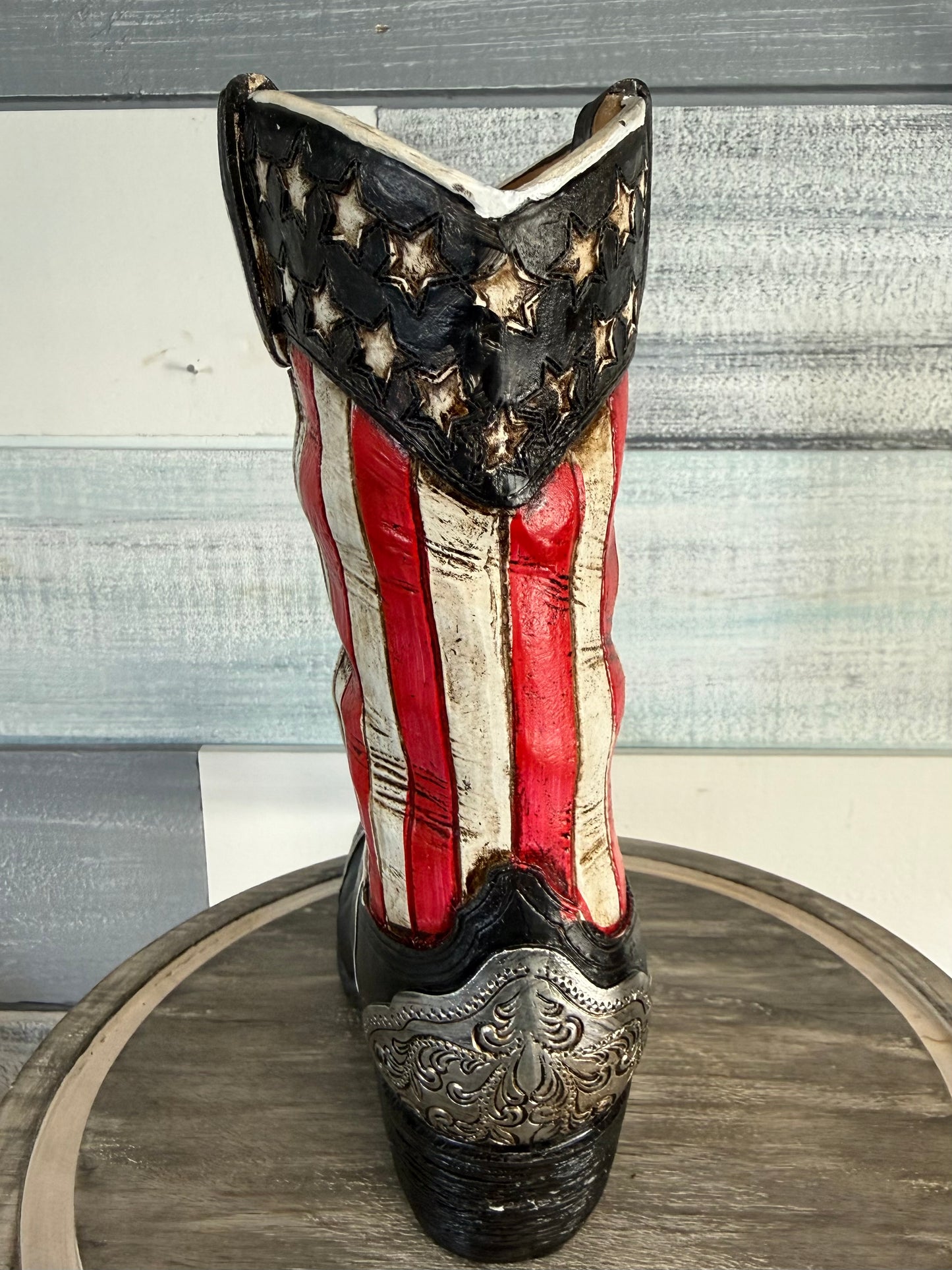 Patriotic Stars & Stripes Cowboy Boot Resin Vase
