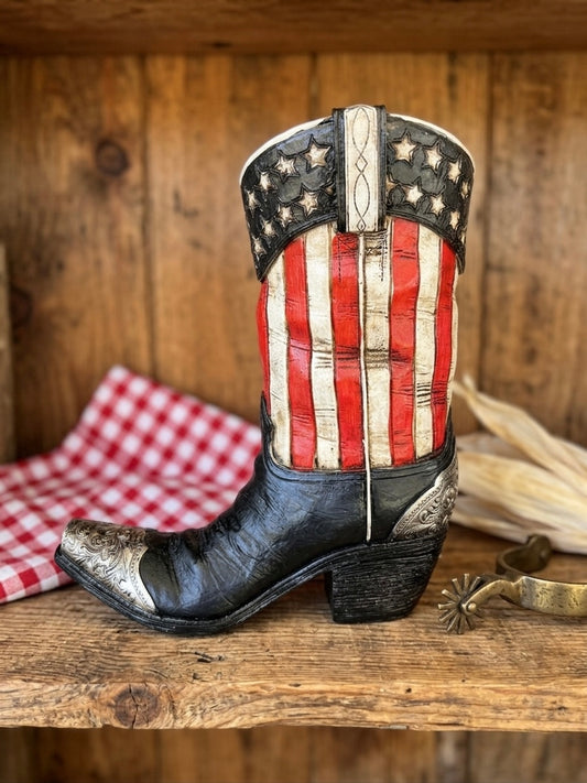 Patriotic Stars & Stripes Cowboy Boot Resin Vase