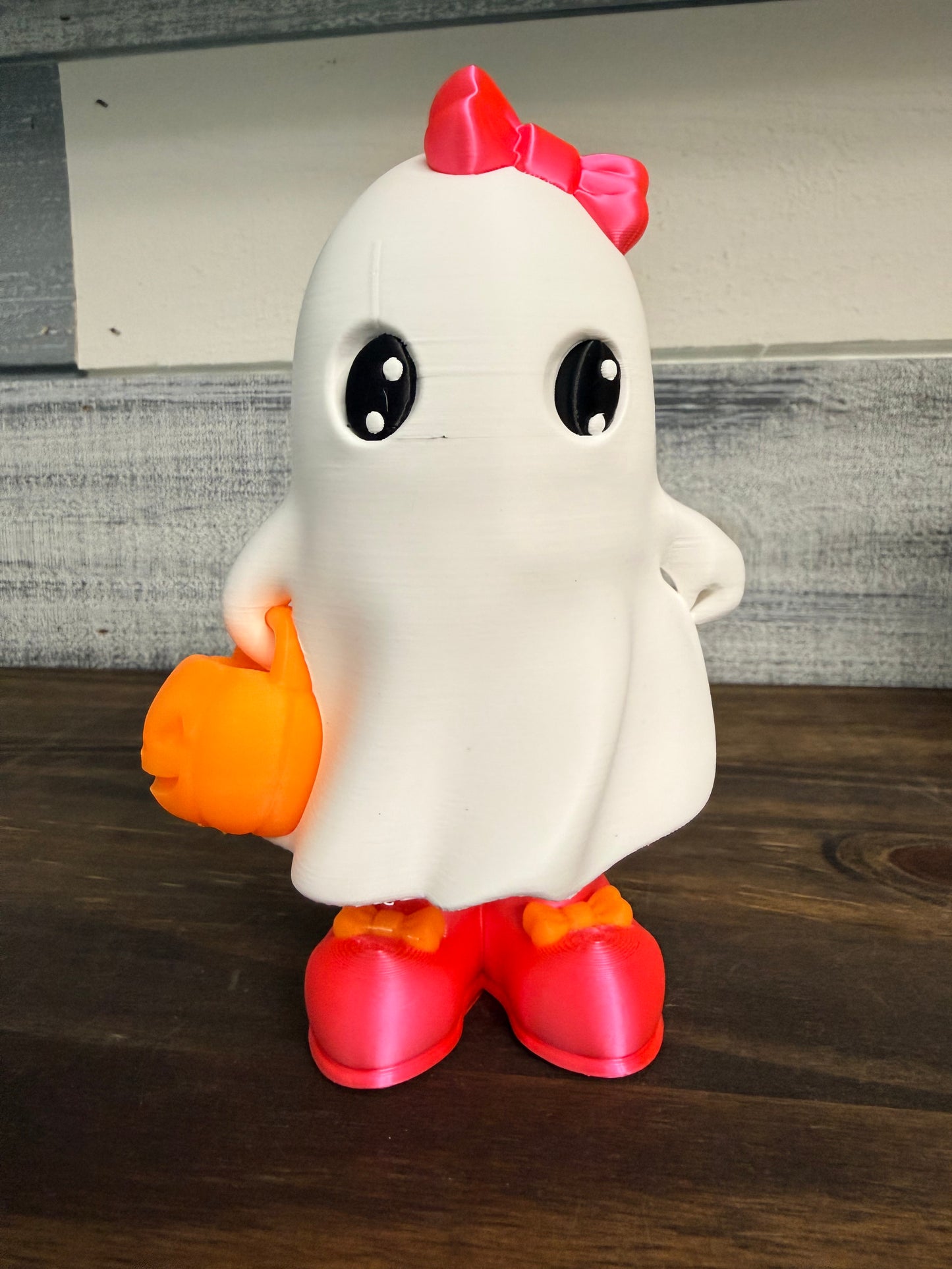 3D Printed Halloween Ghost Decor -  6" Collectible Ghost with Bow & Pumpkin