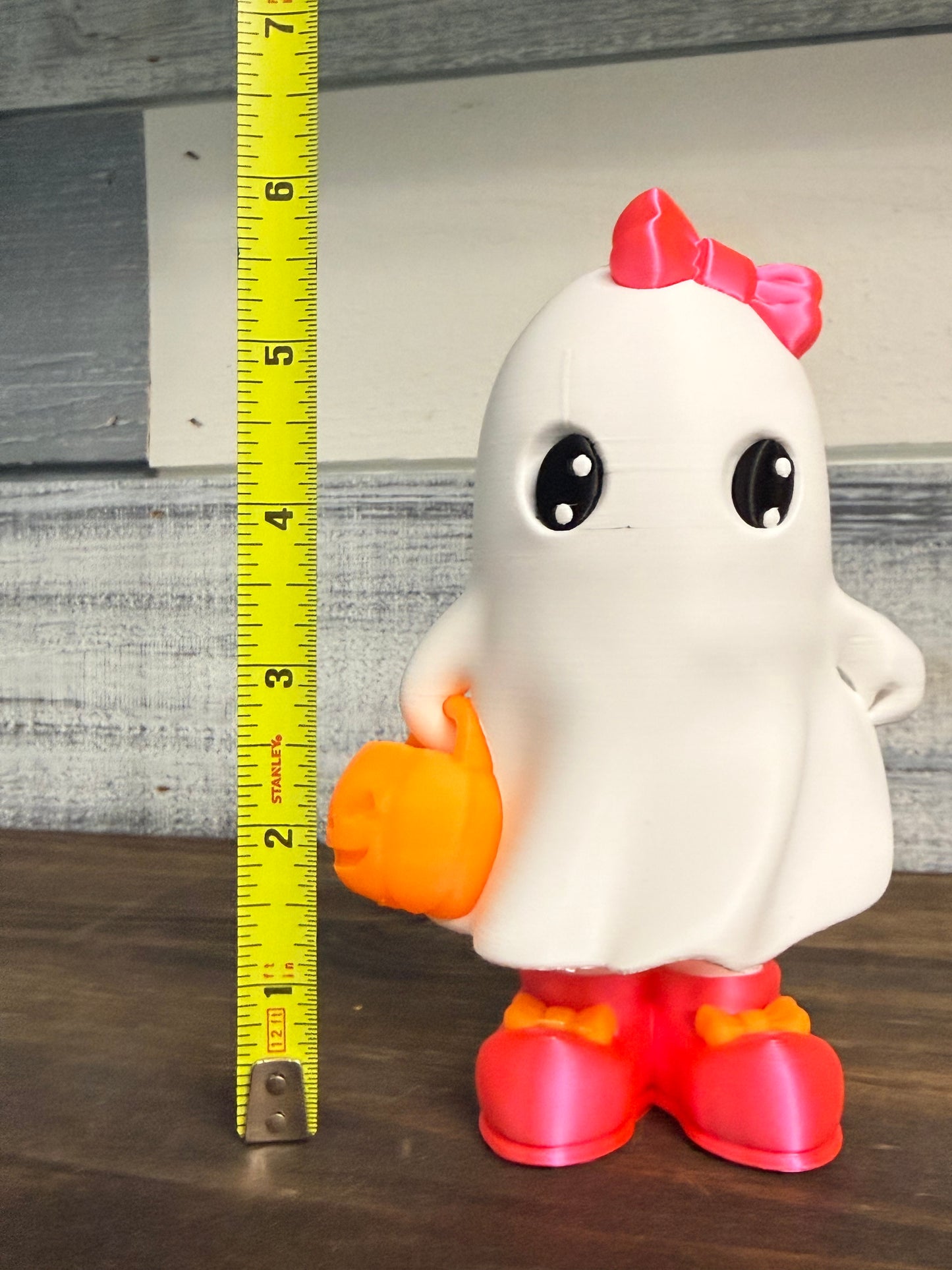 3D Printed Halloween Ghost Decor -  6" Collectible Ghost with Bow & Pumpkin