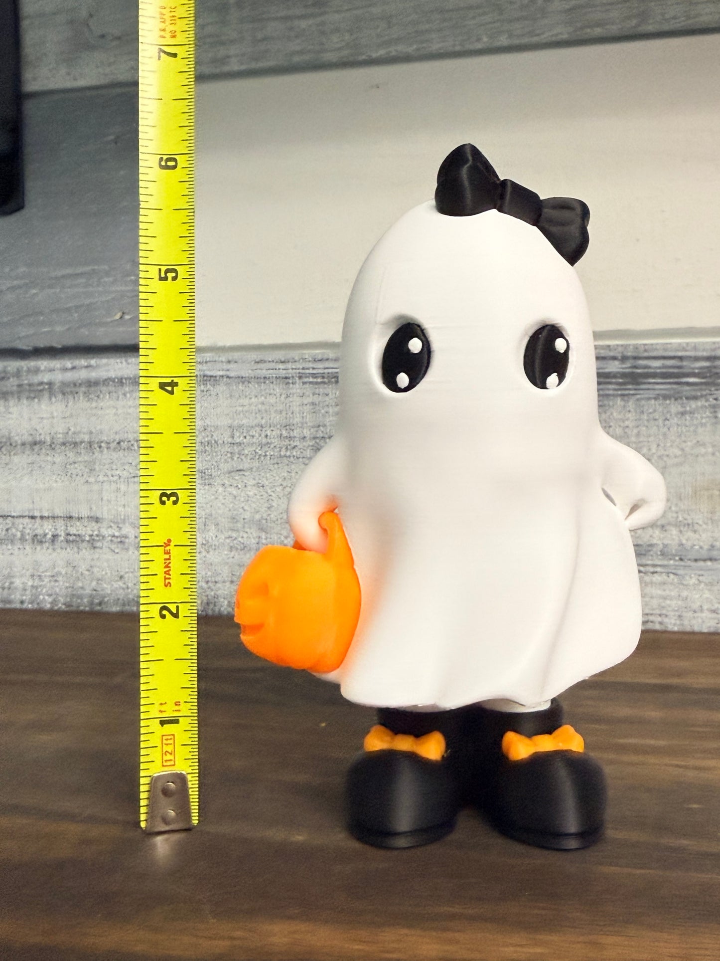 3D Printed Halloween Ghost Decor -  6" Collectible Ghost with Bow & Pumpkin
