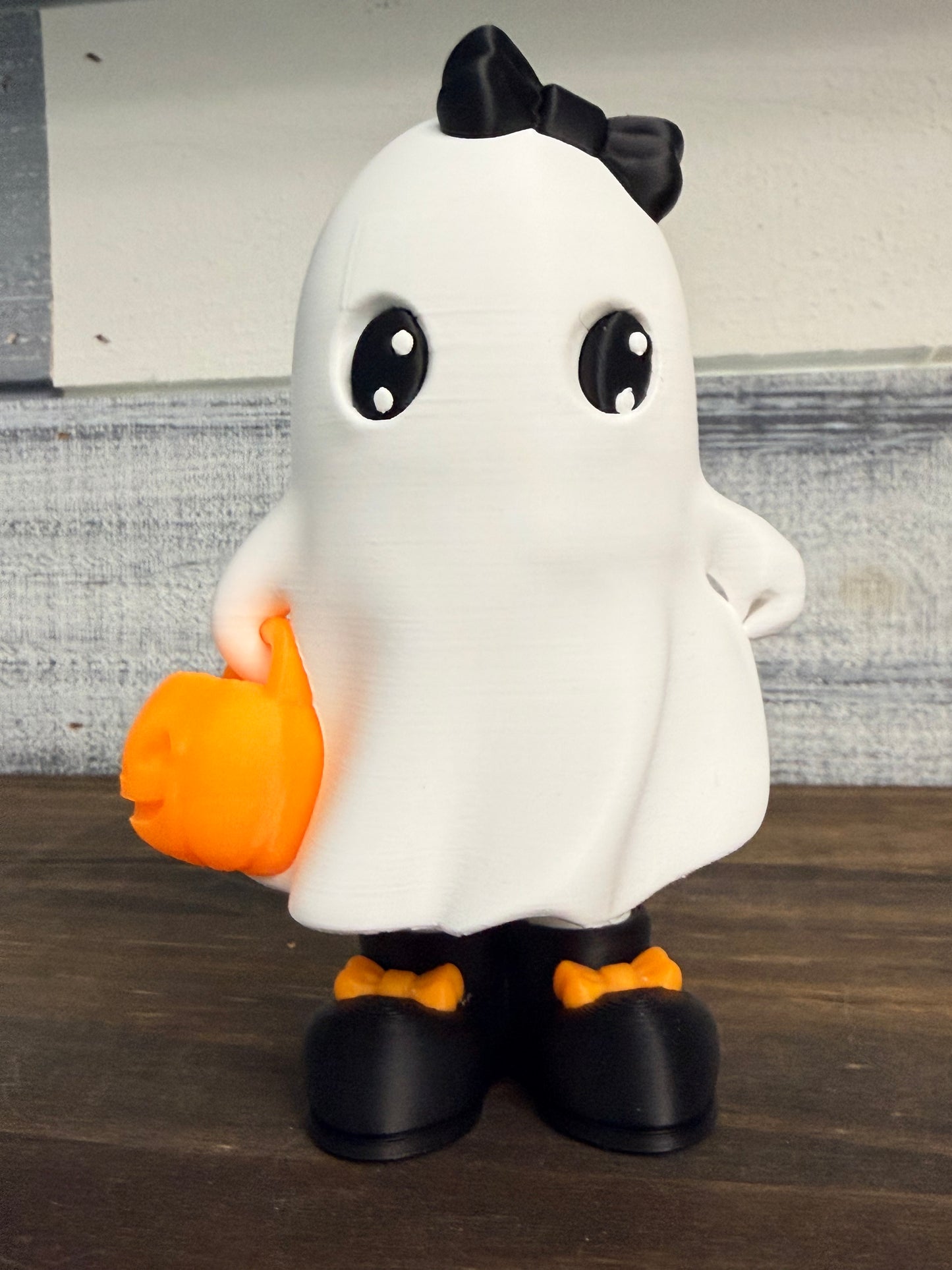 3D Printed Halloween Ghost Decor -  6" Collectible Ghost with Bow & Pumpkin