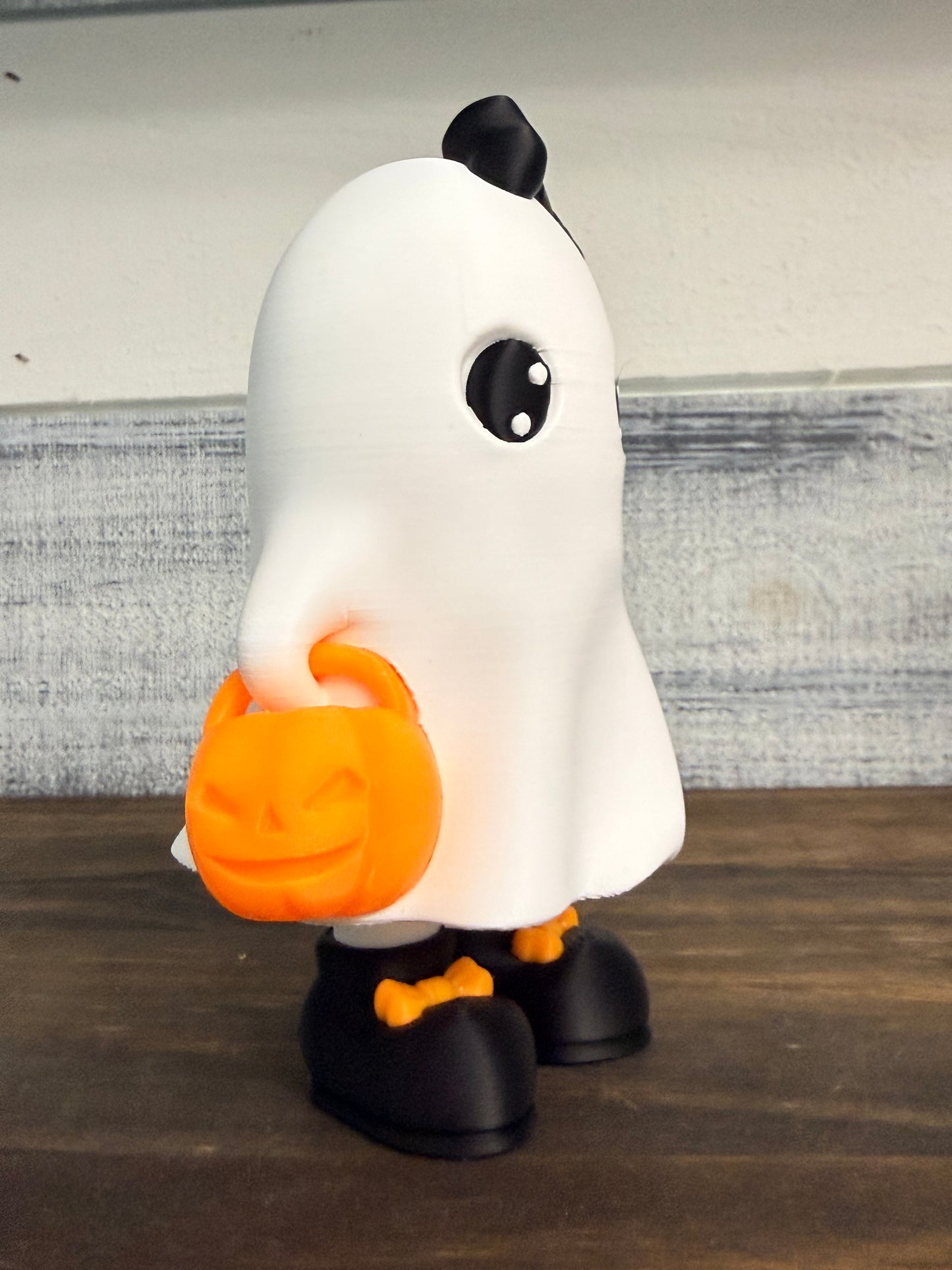 3D Printed Halloween Ghost Decor -  6" Collectible Ghost with Bow & Pumpkin