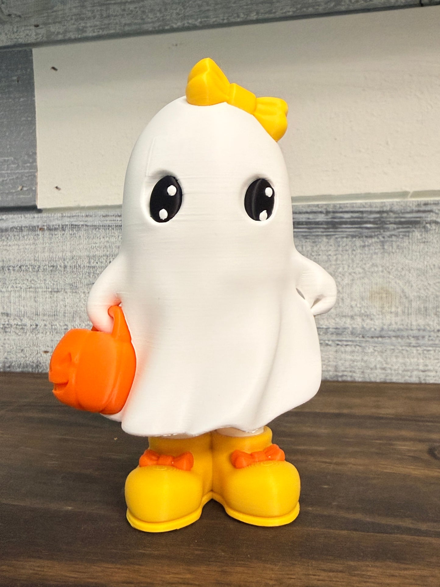 3D Printed Halloween Ghost Decor -  6" Collectible Ghost with Bow & Pumpkin
