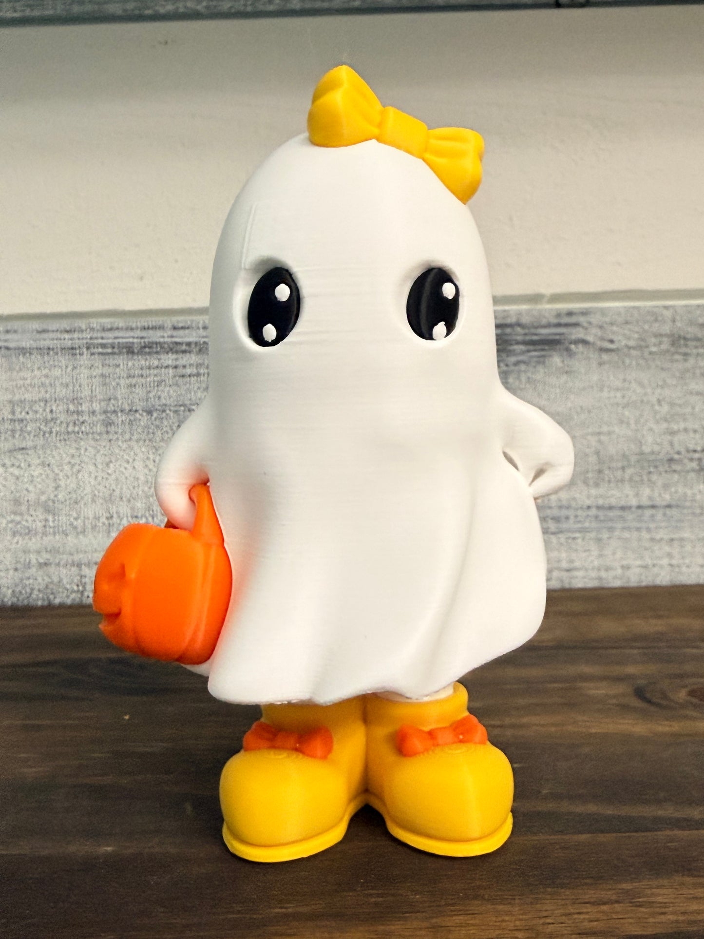 3D Printed Halloween Ghost Decor -  6" Collectible Ghost with Bow & Pumpkin