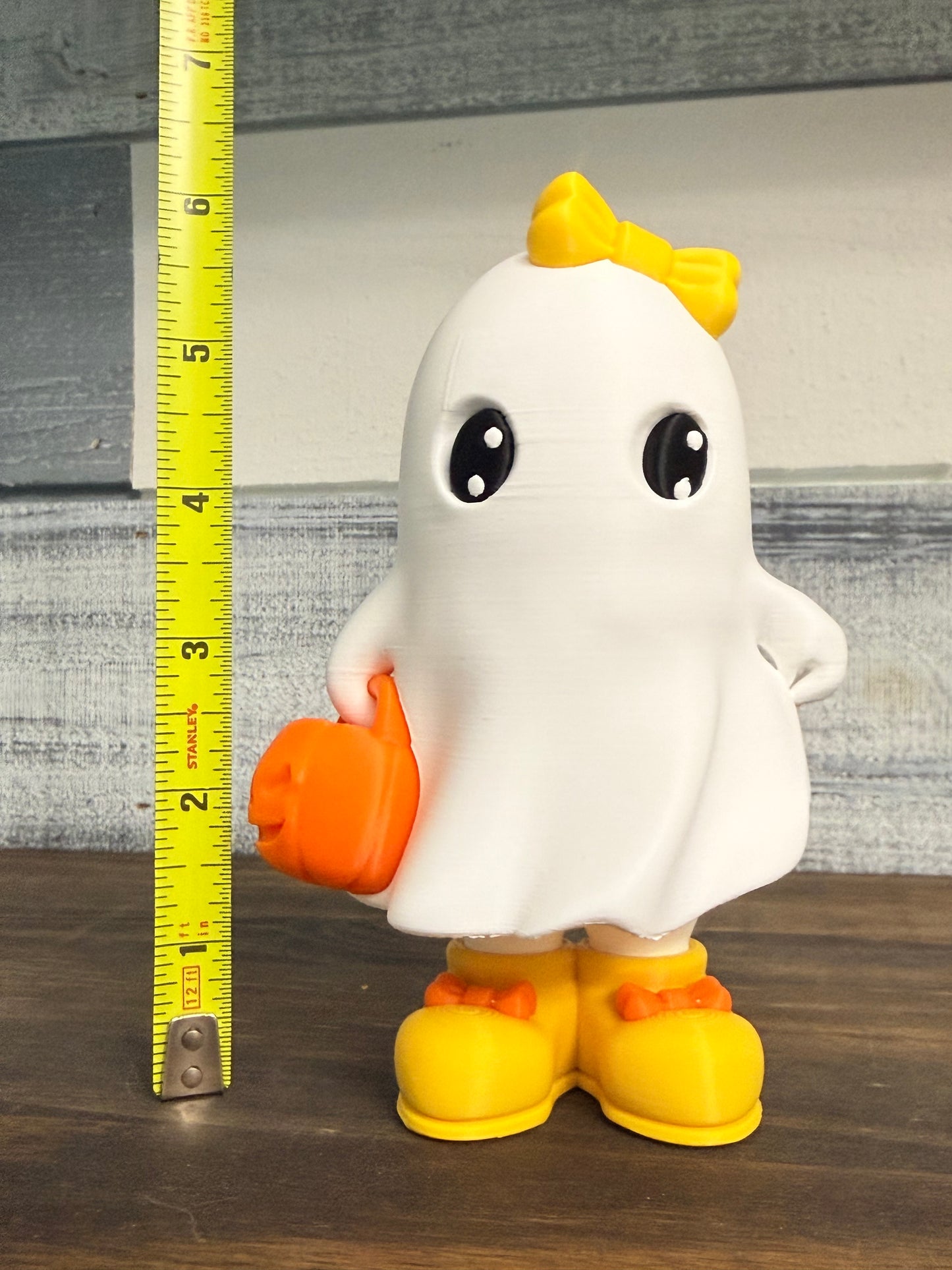 3D Printed Halloween Ghost Decor -  6" Collectible Ghost with Bow & Pumpkin