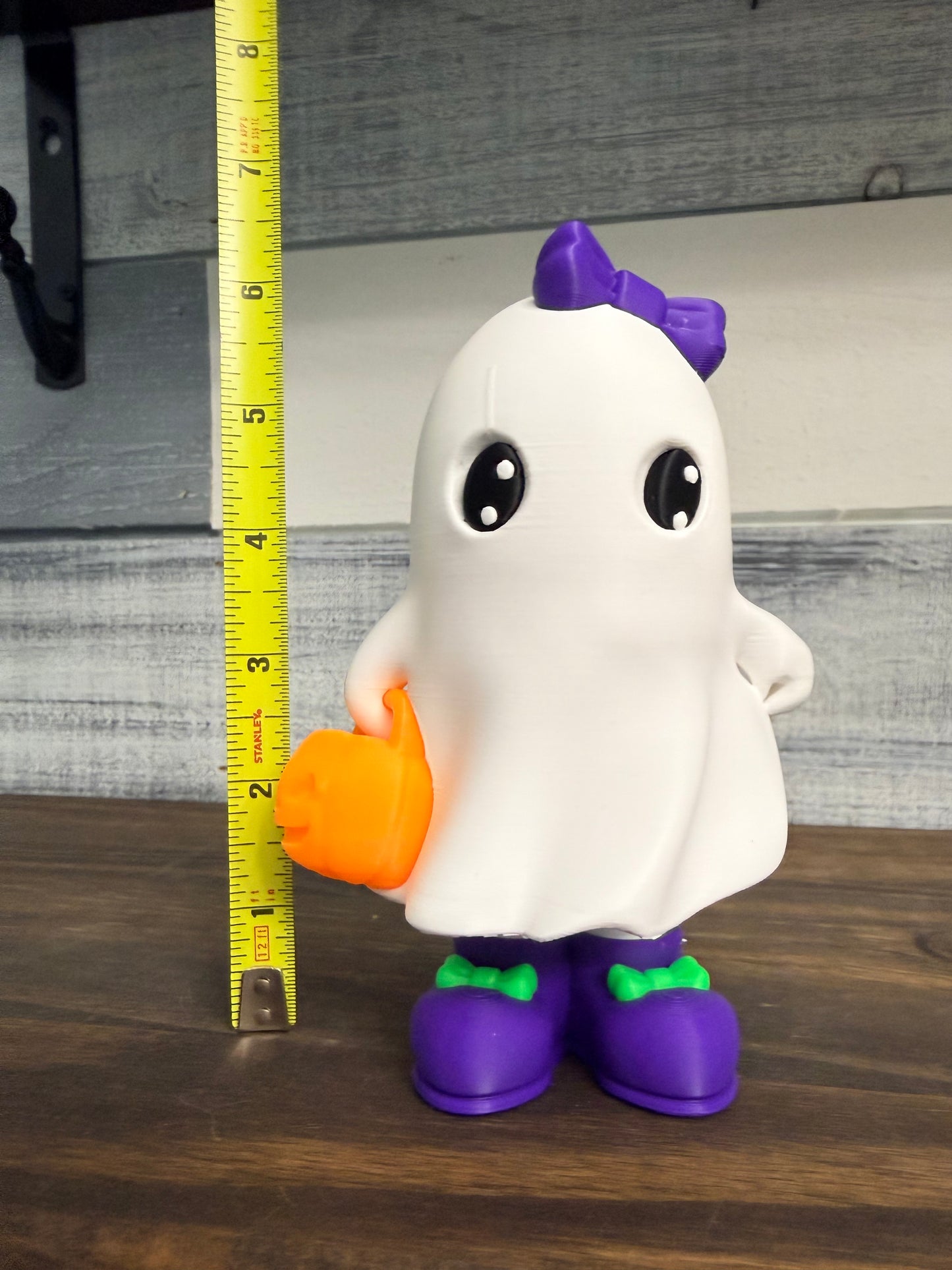 3D Printed Halloween Ghost Decor -  6" Collectible Ghost with Bow & Pumpkin