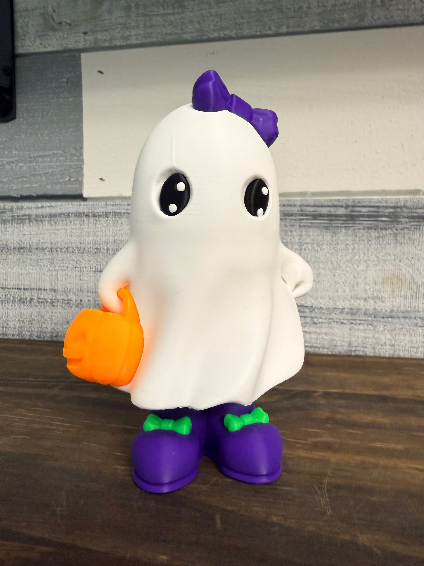 3D Printed Halloween Ghost Decor -  6" Collectible Ghost with Bow & Pumpkin