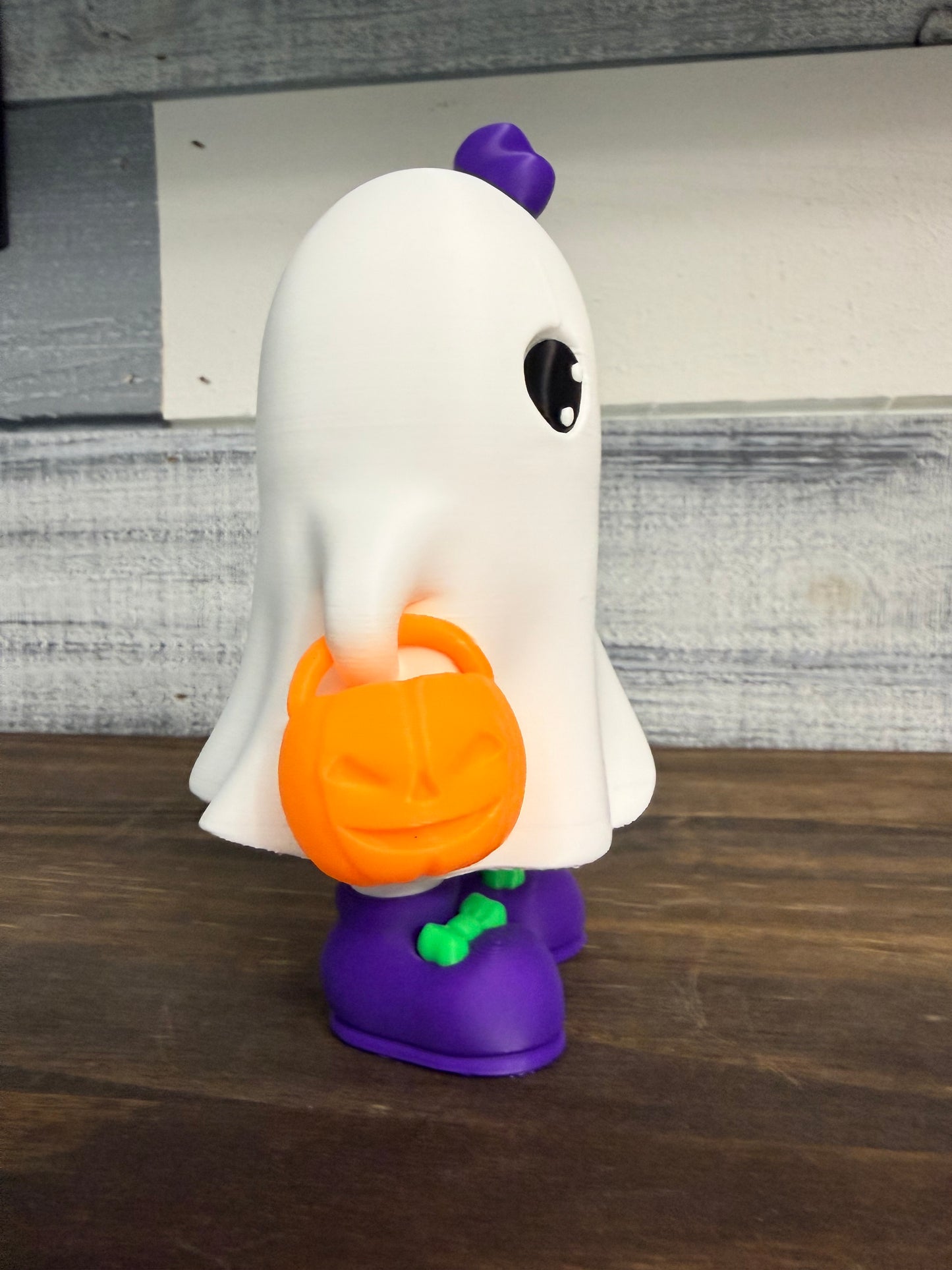 3D Printed Halloween Ghost Decor -  6" Collectible Ghost with Bow & Pumpkin