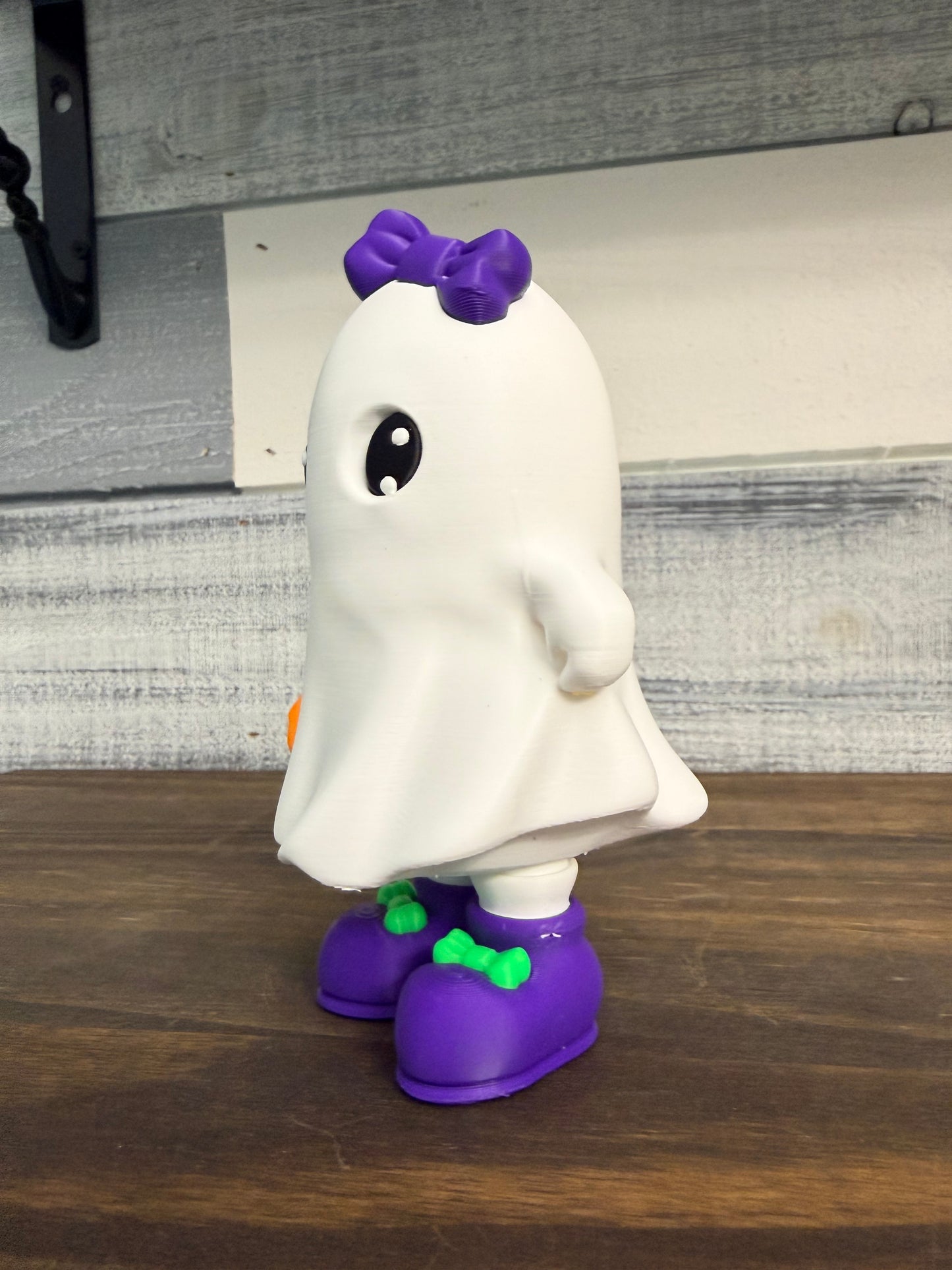 3D Printed Halloween Ghost Decor -  6" Collectible Ghost with Bow & Pumpkin
