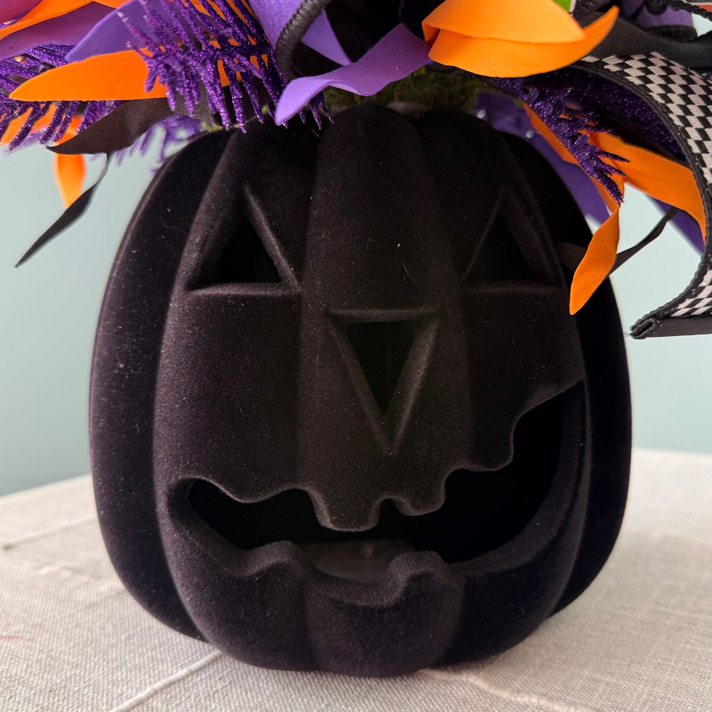 Moonbeam the Mummy Kitty Halloween Arrangement with Light Up Pumpkin