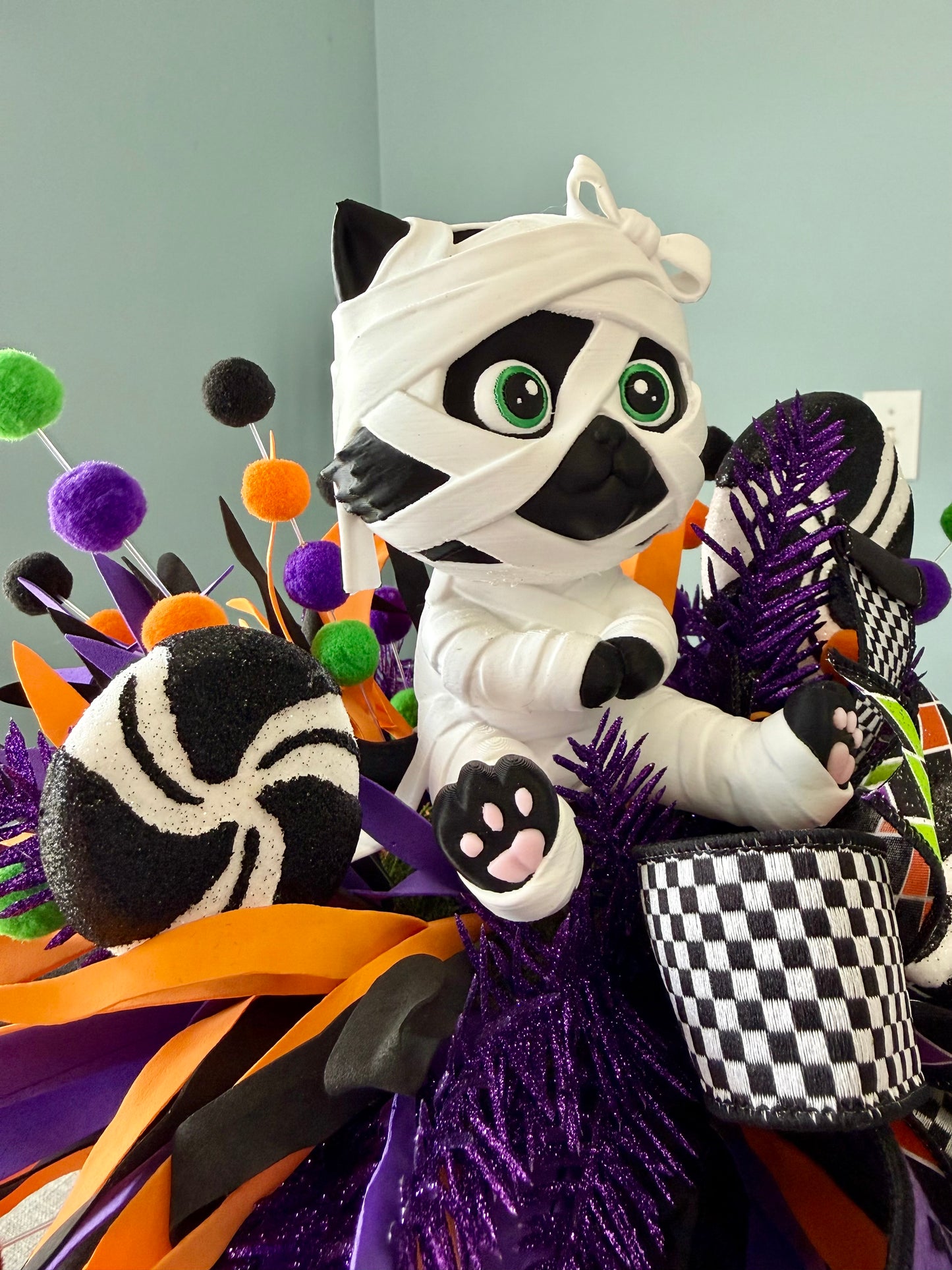 Moonbeam the Mummy Kitty Halloween Arrangement with Light Up Pumpkin