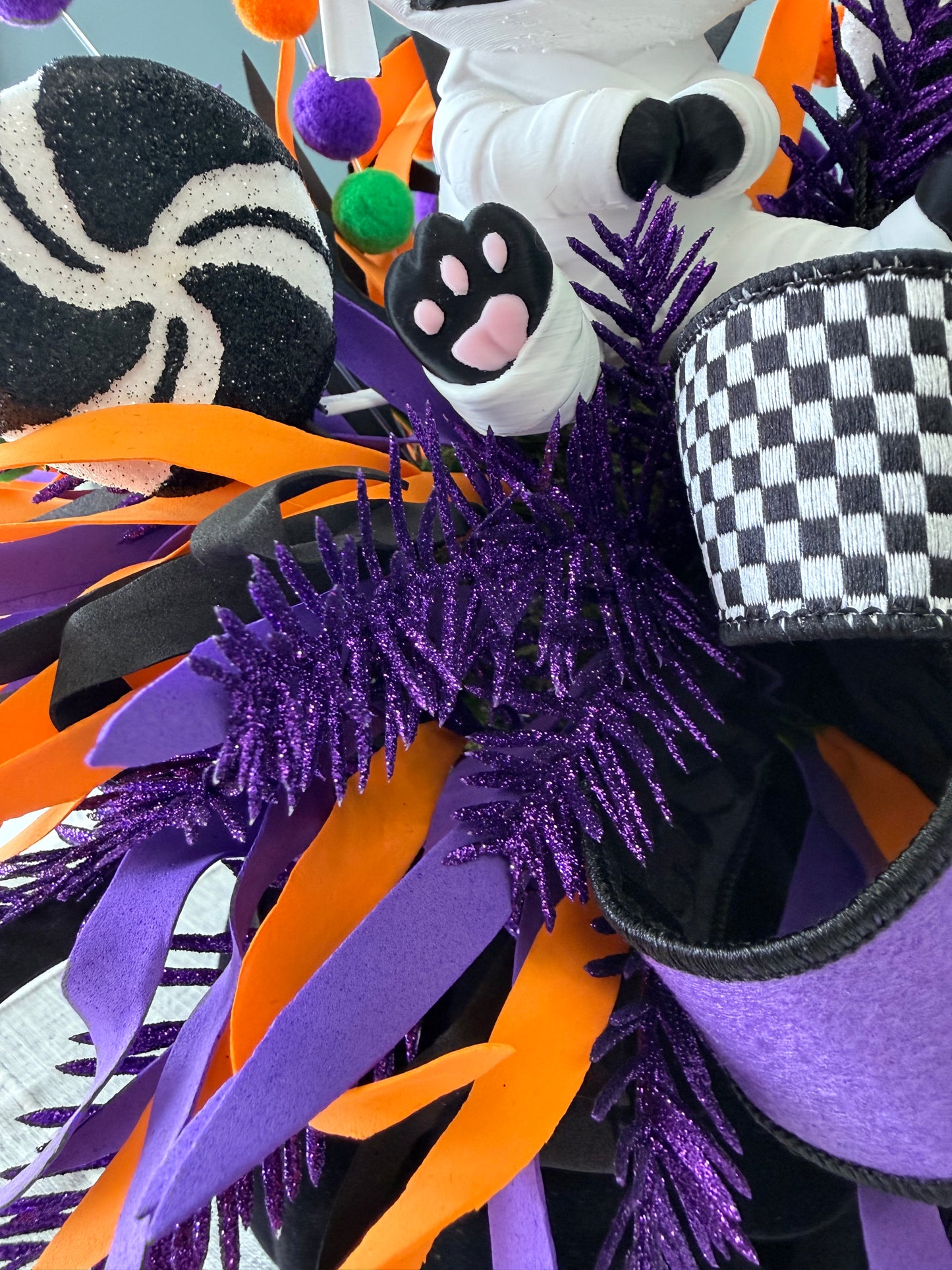 Moonbeam the Mummy Kitty Halloween Arrangement with Light Up Pumpkin