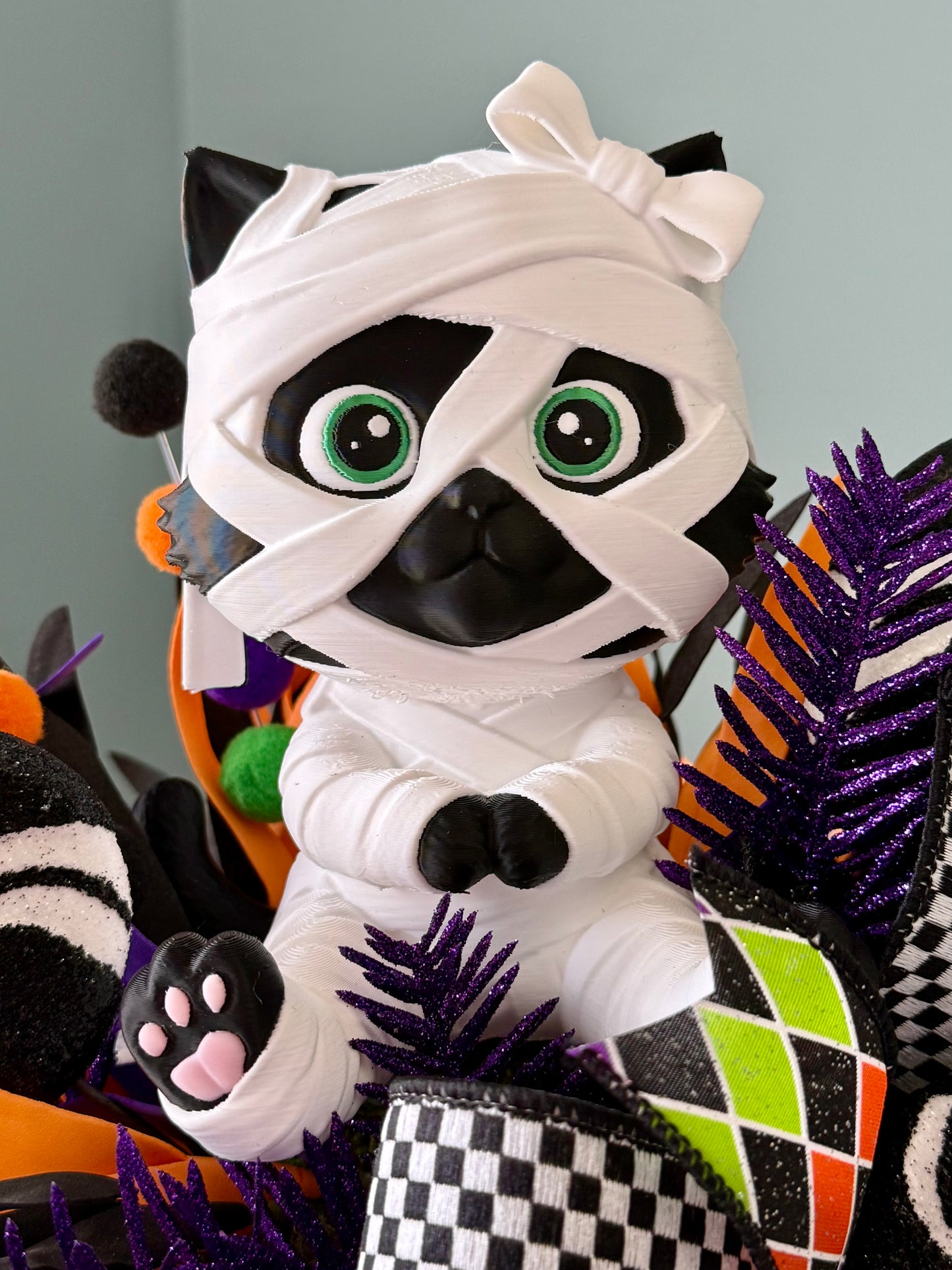Moonbeam the Mummy Kitty Halloween Arrangement with Light Up Pumpkin