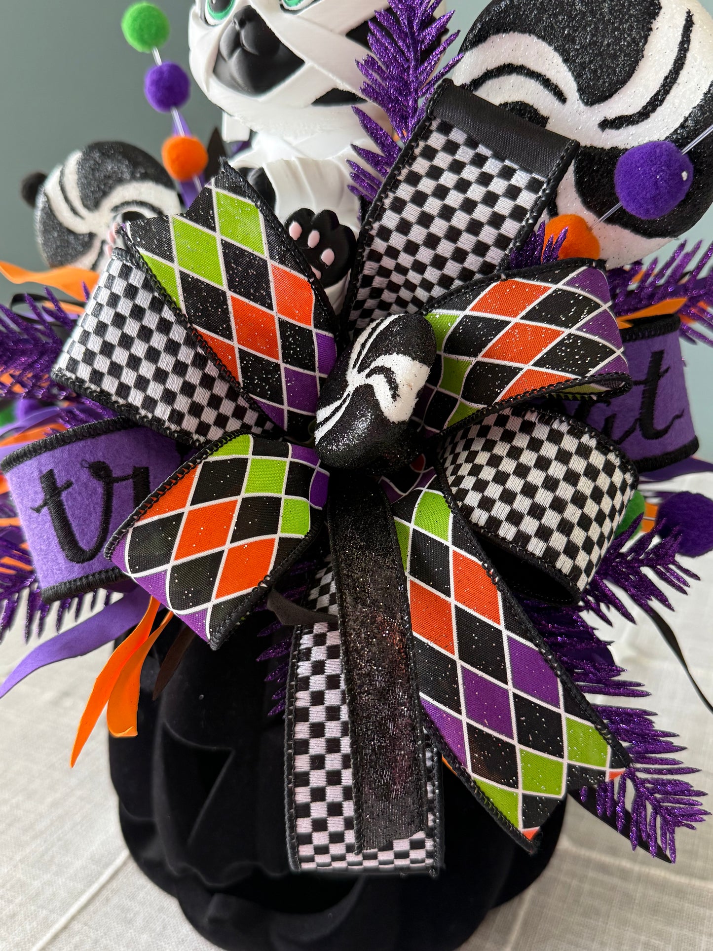 Moonbeam the Mummy Kitty Halloween Arrangement with Light Up Pumpkin