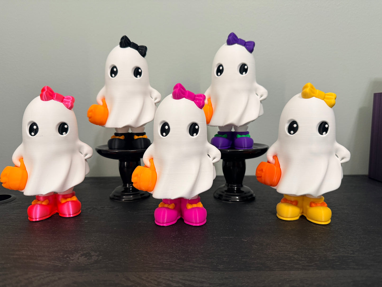 3D Printed Halloween Ghost Decor -  6" Collectible Ghost with Bow & Pumpkin
