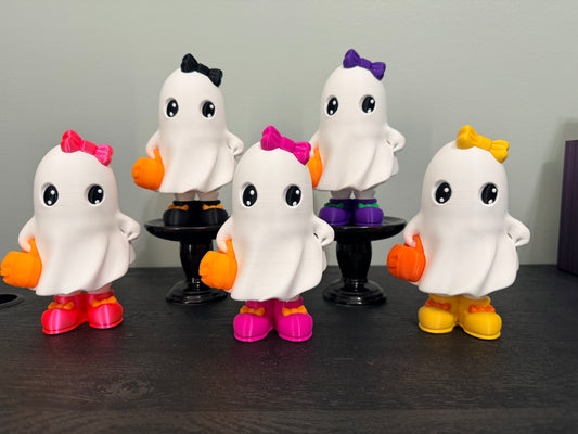 3D Printed Halloween Ghost Decor -  6" Collectible Ghost with Bow & Pumpkin