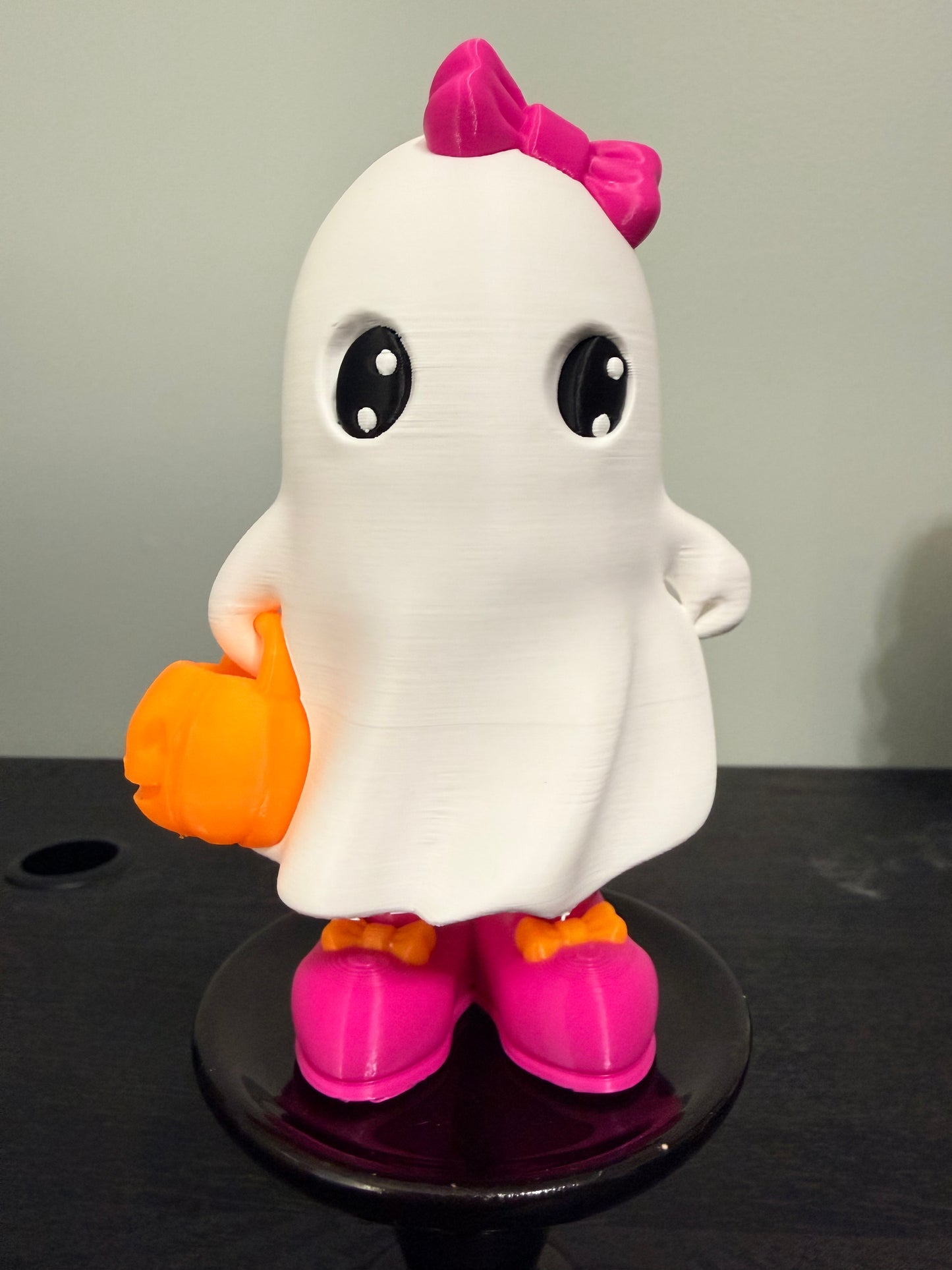 3D Printed Halloween Ghost Decor -  6" Collectible Ghost with Bow & Pumpkin
