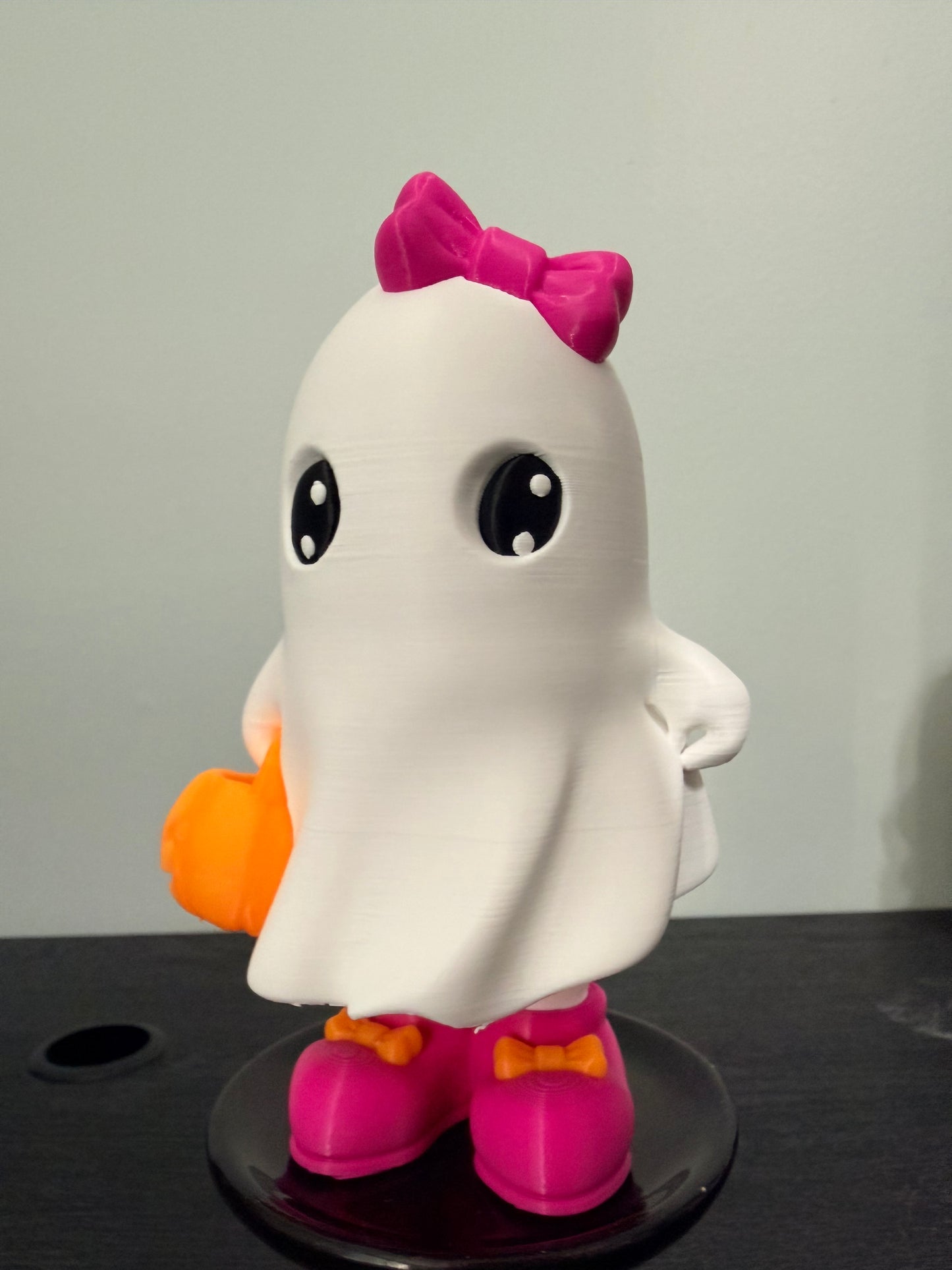 3D Printed Halloween Ghost Decor -  6" Collectible Ghost with Bow & Pumpkin