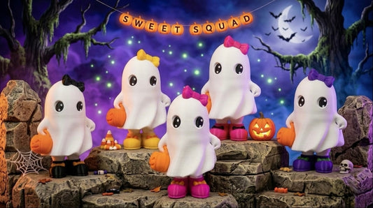 3D Printed Halloween Ghost Decor -  6" Collectible Ghost with Bow & Pumpkin