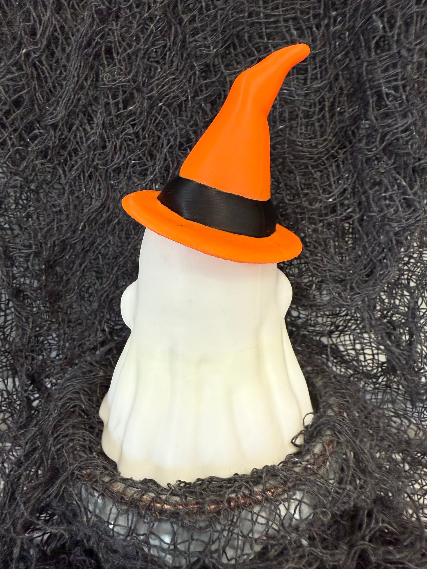 Adorable 6-Inch Ghost in a Witch Hat Holding Candy Corn – 3D Printed Halloween Decor