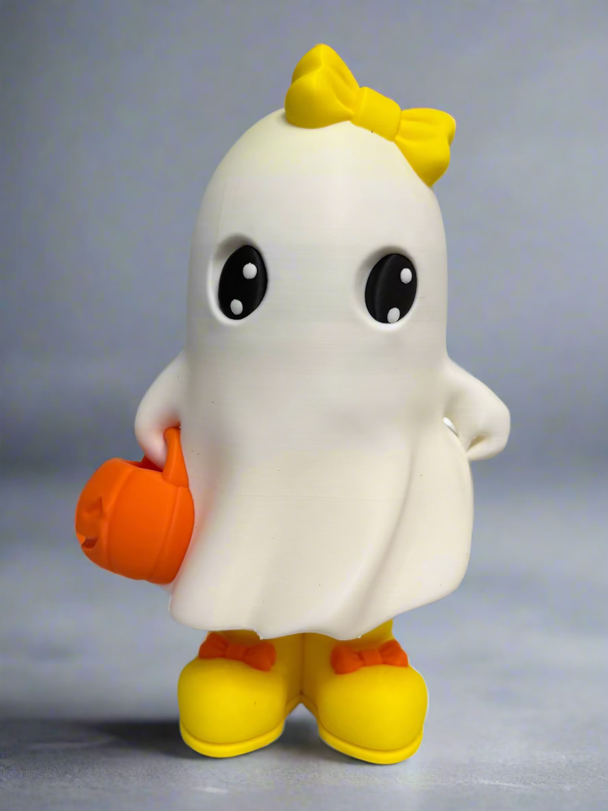 3D Printed Adorable Trick or Treat Ghost Figurine | Customizable Bows | Halloween Decor | Wreath & Mantle Accent