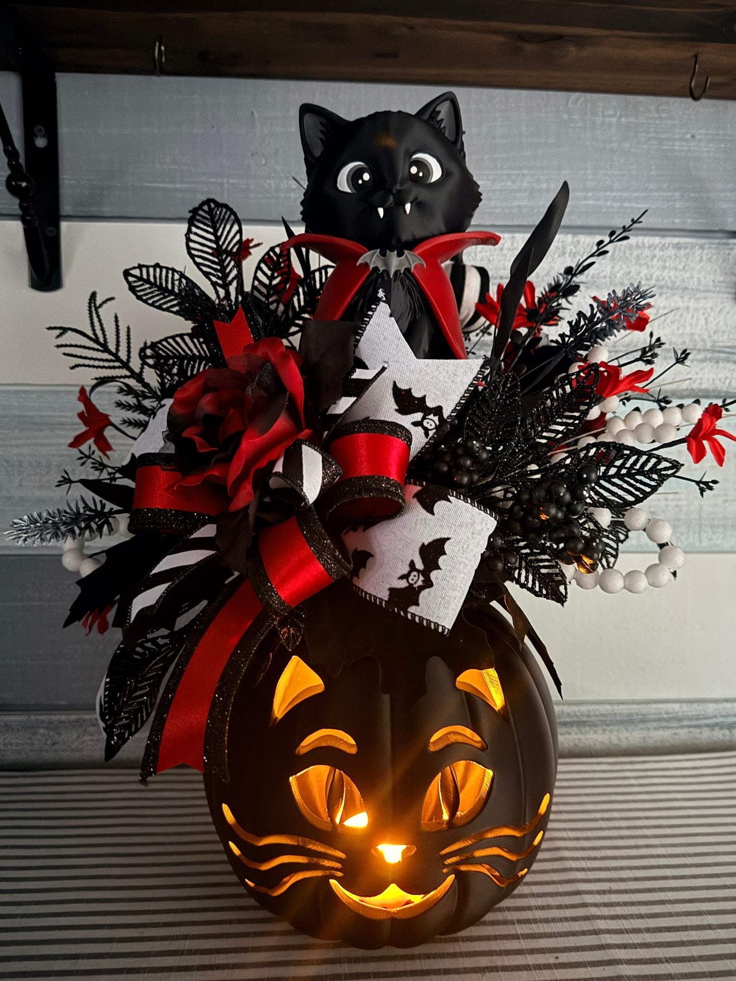 Made to Order for Karen-                     Sweet Halloween Centerpiece with Exclusive Light-Up Kitty Pumpkin & Dracula Cat