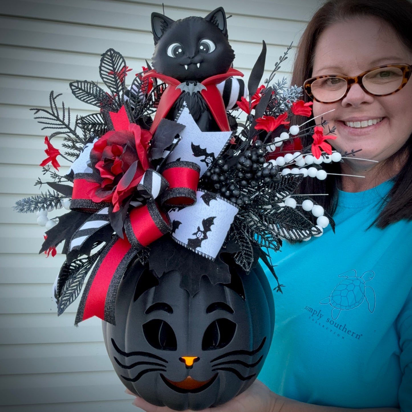 Made to Order for Karen-                     Sweet Halloween Centerpiece with Exclusive Light-Up Kitty Pumpkin & Dracula Cat