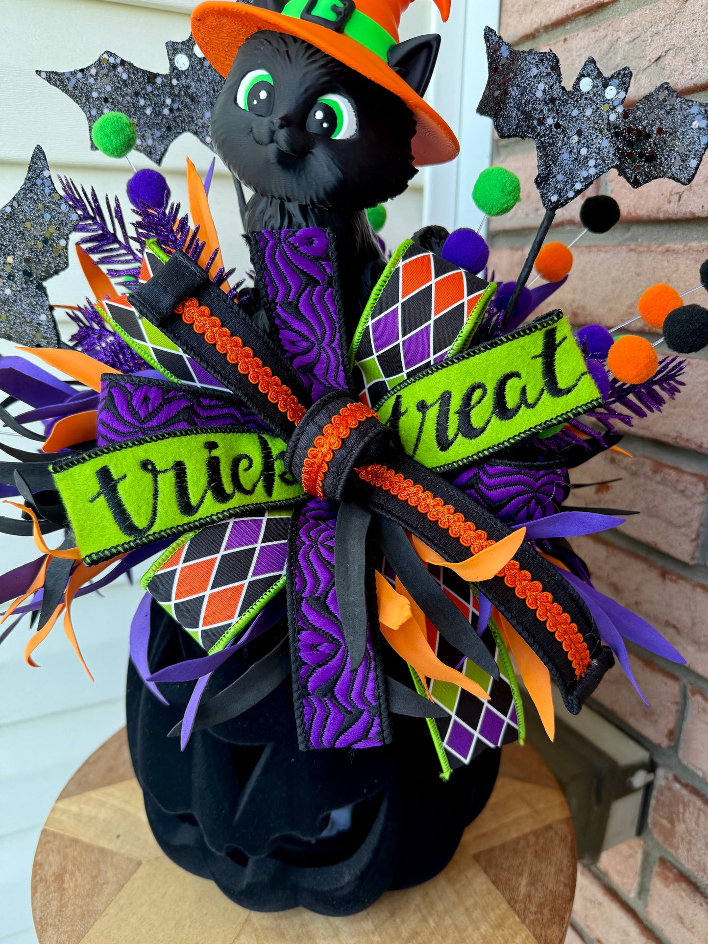 Made To Order for Genie—.          Enchanted Witch Kitty Light-Up Halloween Pumpkin Centerpiece