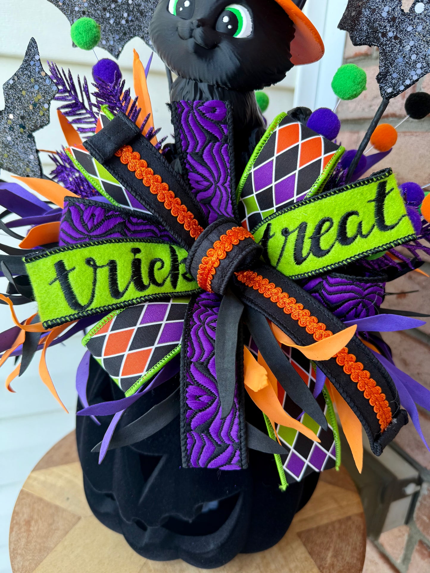 Made To Order for Genie—.          Enchanted Witch Kitty Light-Up Halloween Pumpkin Centerpiece