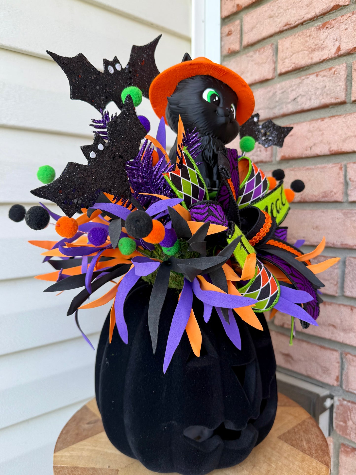 Made To Order for Genie—.          Enchanted Witch Kitty Light-Up Halloween Pumpkin Centerpiece