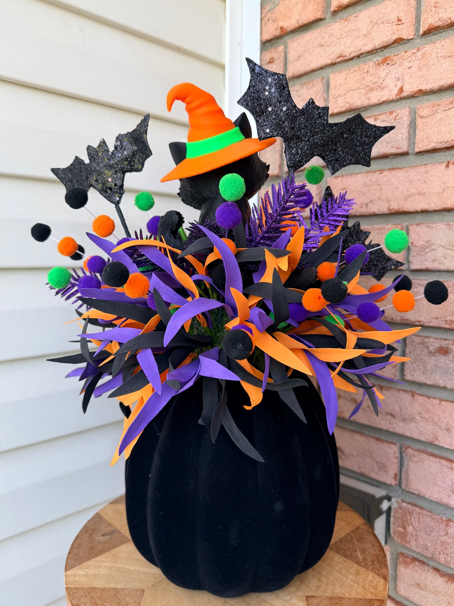 Made To Order for Genie—.          Enchanted Witch Kitty Light-Up Halloween Pumpkin Centerpiece