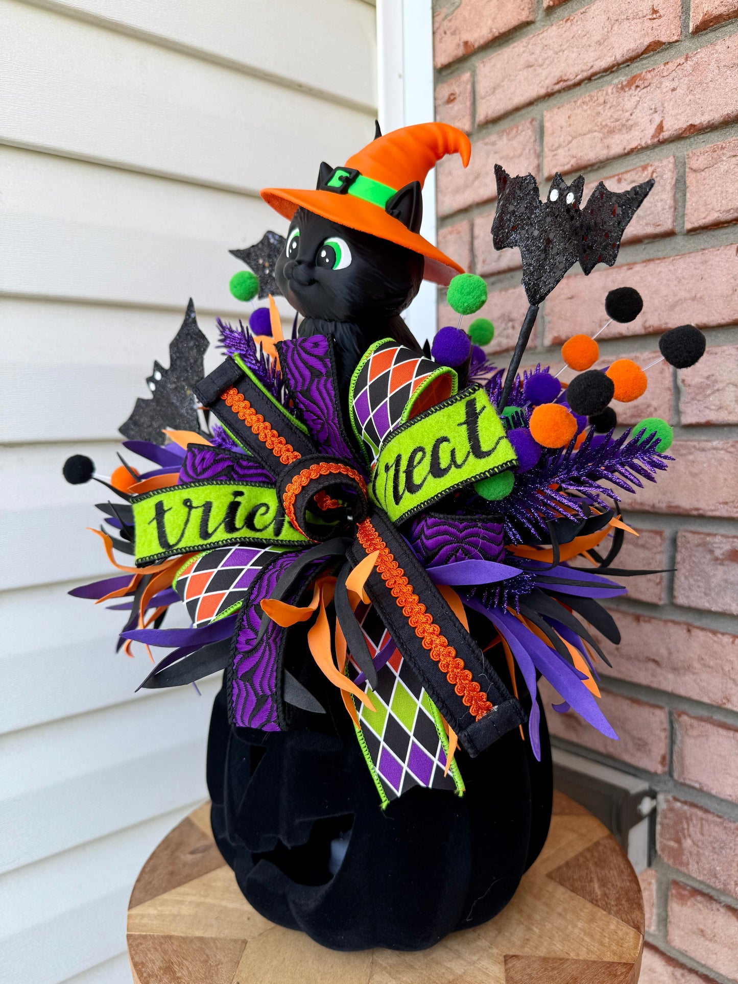 Made To Order for Genie—.          Enchanted Witch Kitty Light-Up Halloween Pumpkin Centerpiece