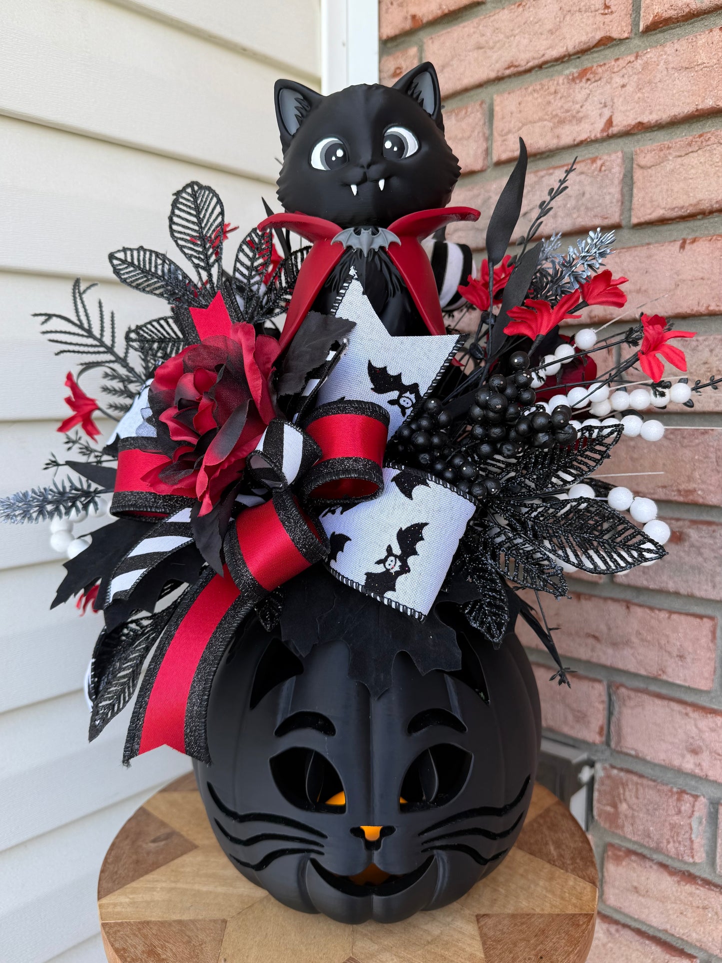 Made to Order for Karen-                     Sweet Halloween Centerpiece with Exclusive Light-Up Kitty Pumpkin & Dracula Cat