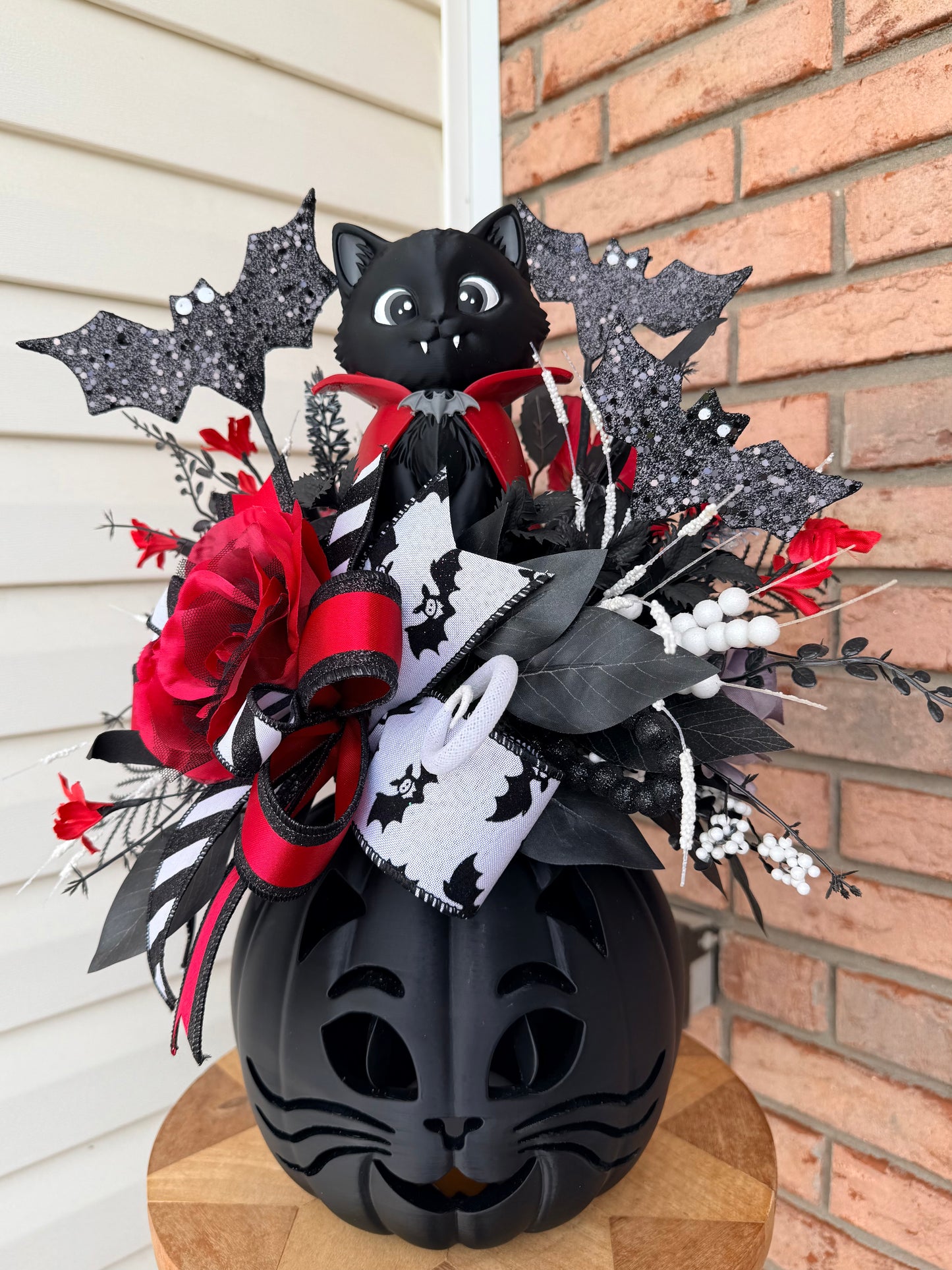 ***Made to Order**** Halloween Centerpiece with Exclusive Light-Up Kitty Pumpkin & Dracula Cat