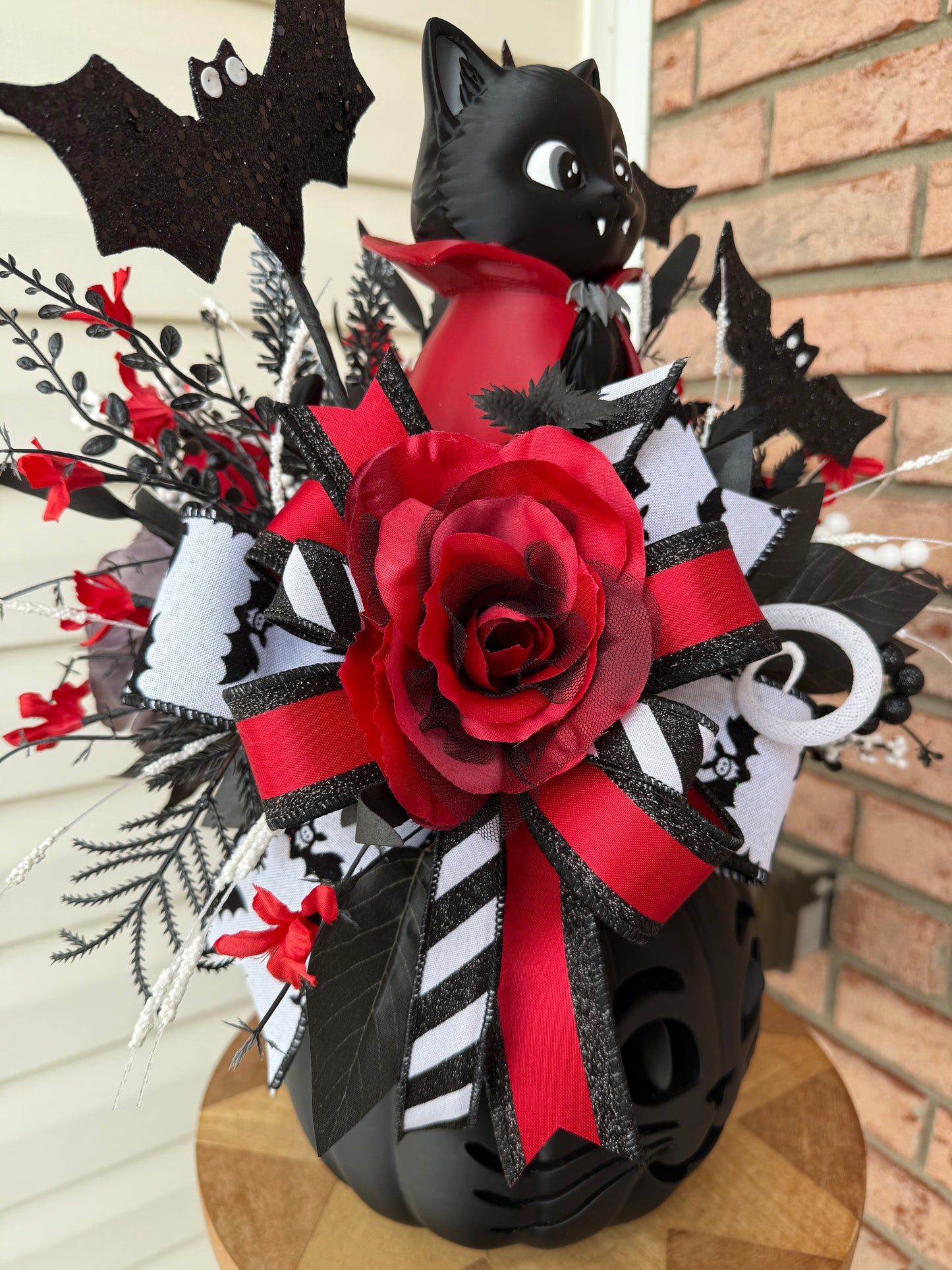 ***Made to Order**** Halloween Centerpiece with Exclusive Light-Up Kitty Pumpkin & Dracula Cat