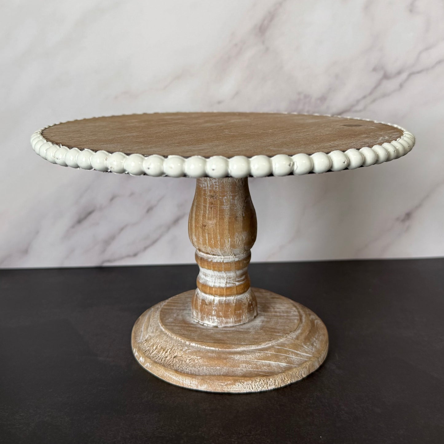 Rustic Whitewashed Wood Pedestal Stand with Beaded Edge (Set of 2)