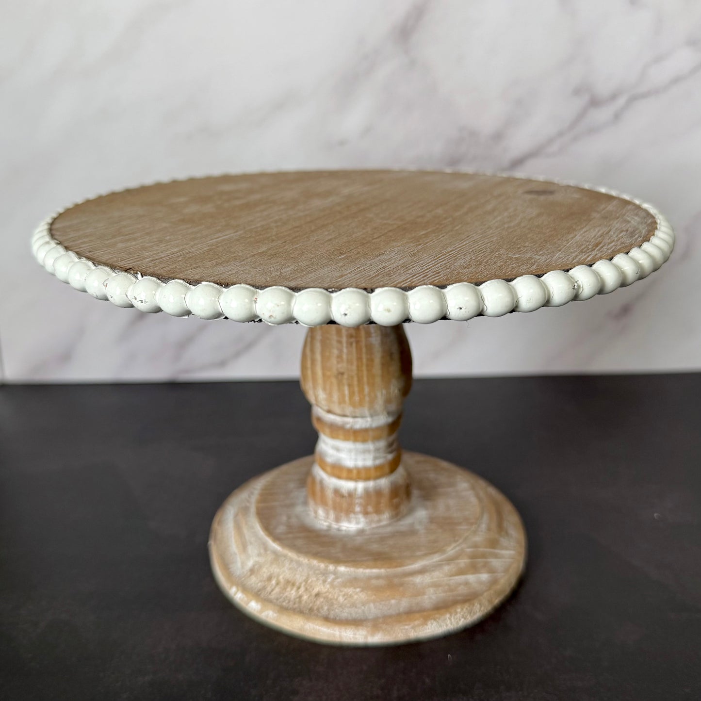Rustic Whitewashed Wood Pedestal Stand with Beaded Edge (Set of 2)