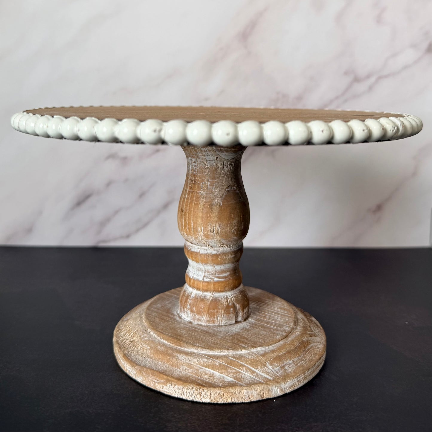 Rustic Whitewashed Wood Pedestal Stand with Beaded Edge (Set of 2)