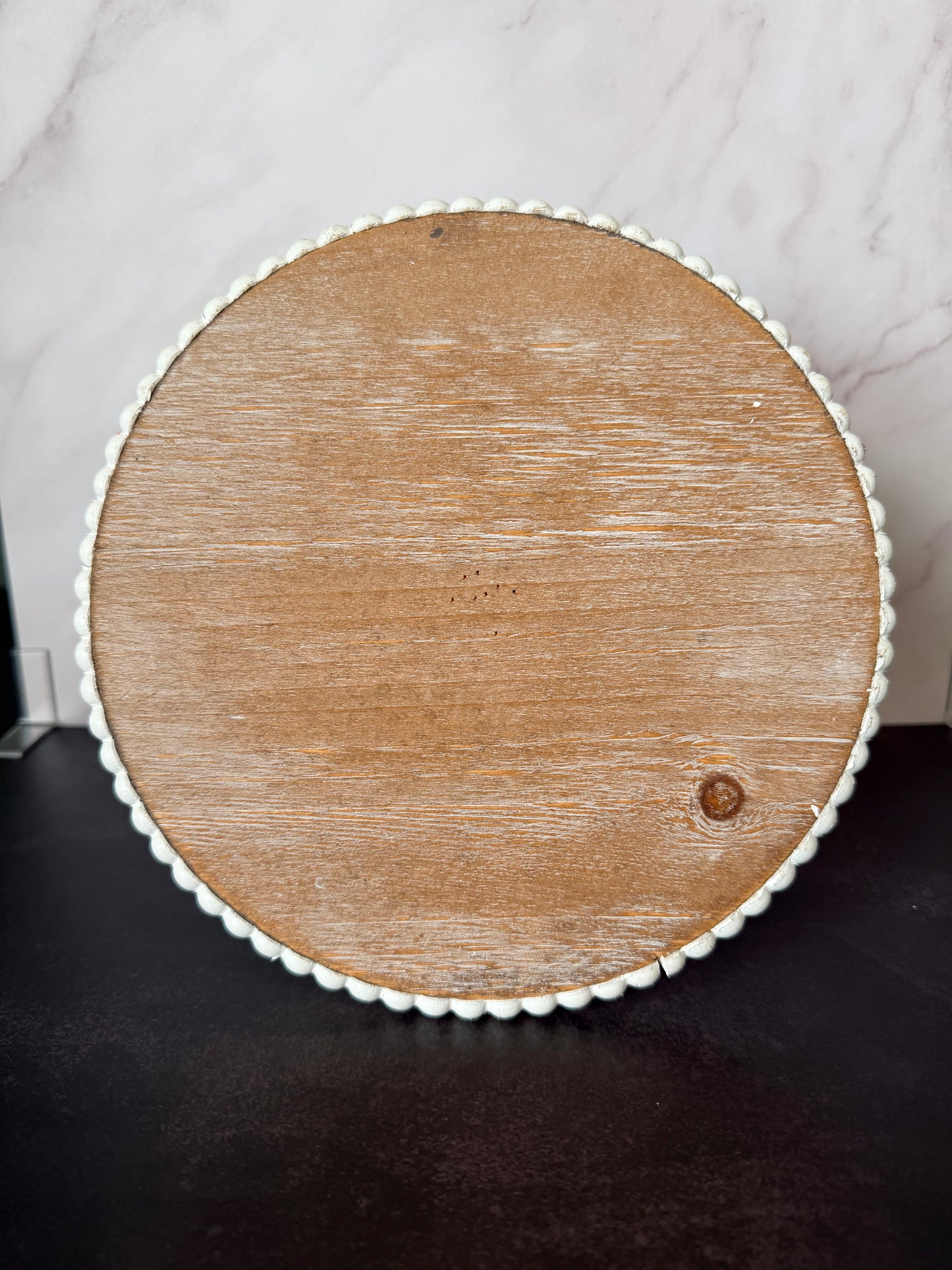 Rustic Whitewashed Wood Pedestal Stand with Beaded Edge (Set of 2)