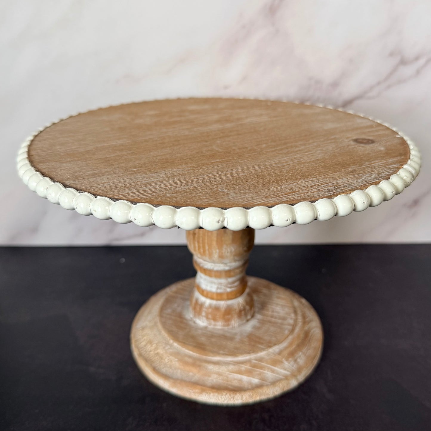 Rustic Whitewashed Wood Pedestal Stand with Beaded Edge (Set of 2)