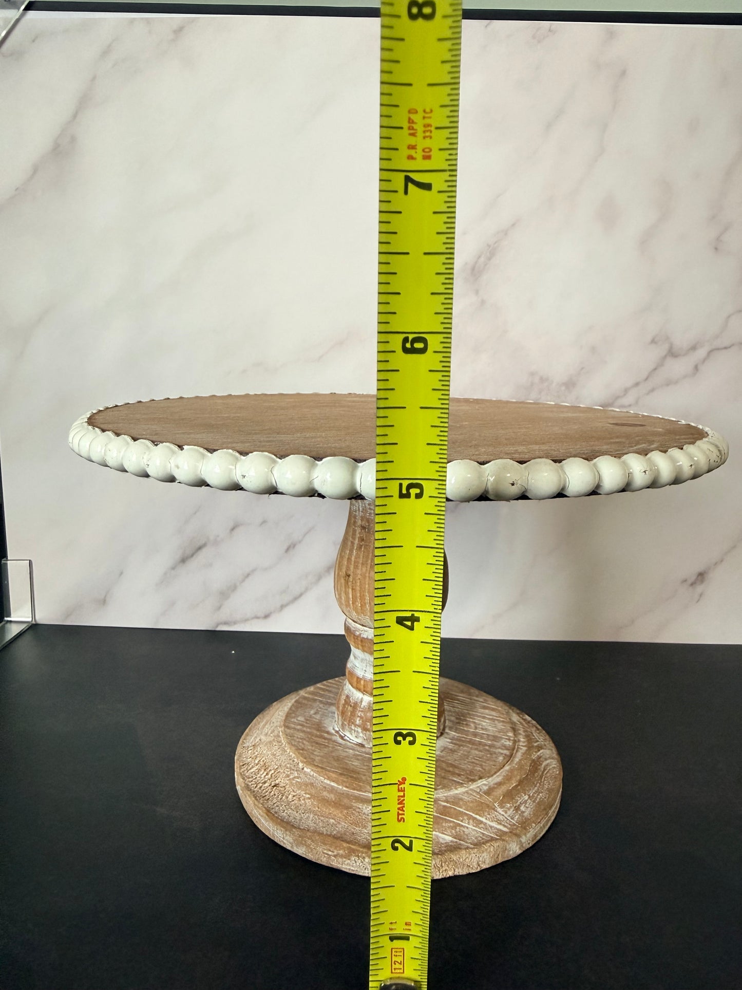 Rustic Whitewashed Wood Pedestal Stand with Beaded Edge (Set of 2)
