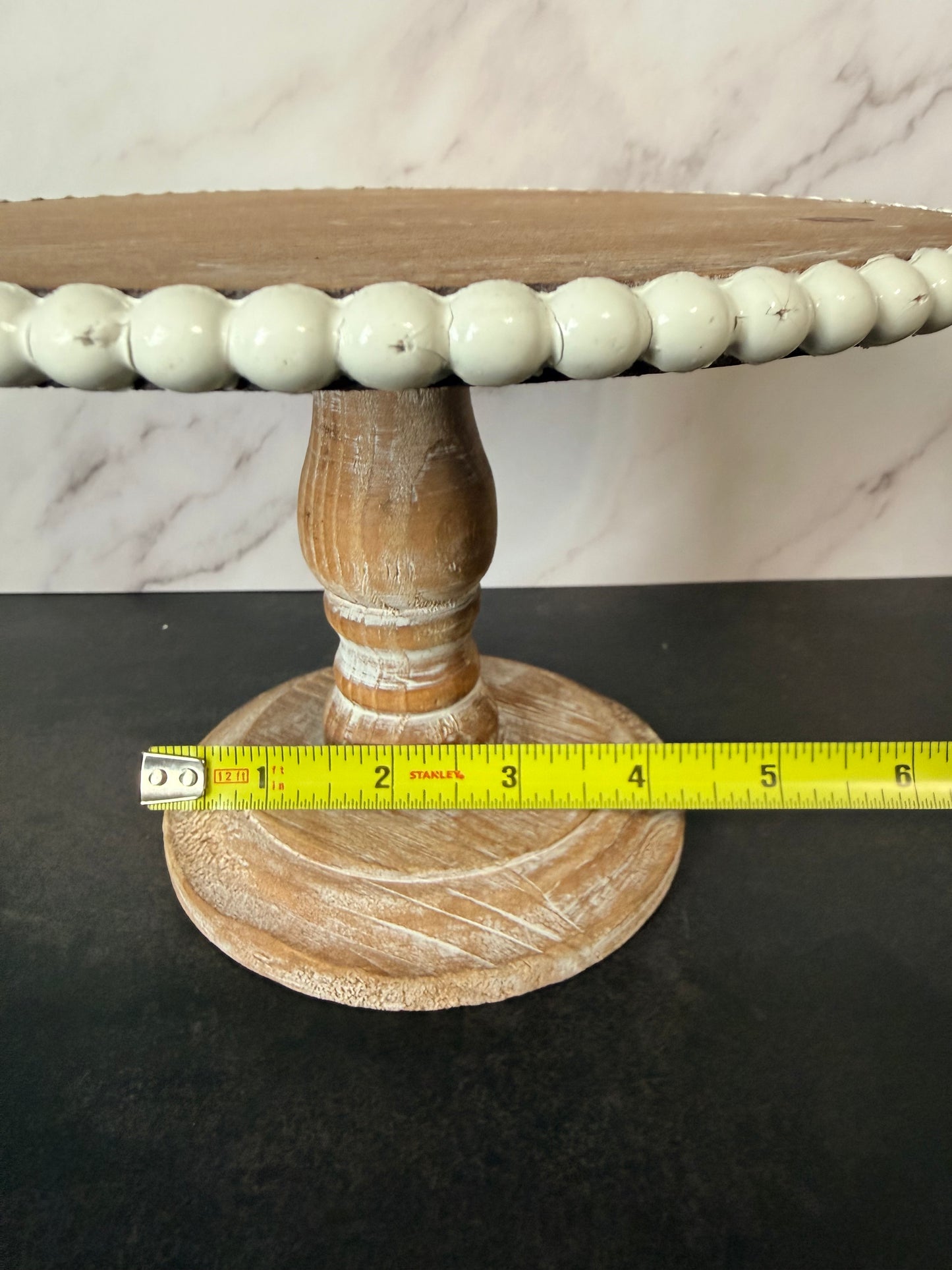 Rustic Whitewashed Wood Pedestal Stand with Beaded Edge (Set of 2)