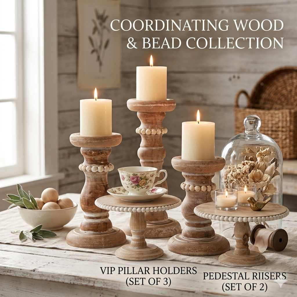 Rustic Whitewashed Wood Candle Holder Set (Set of 3)