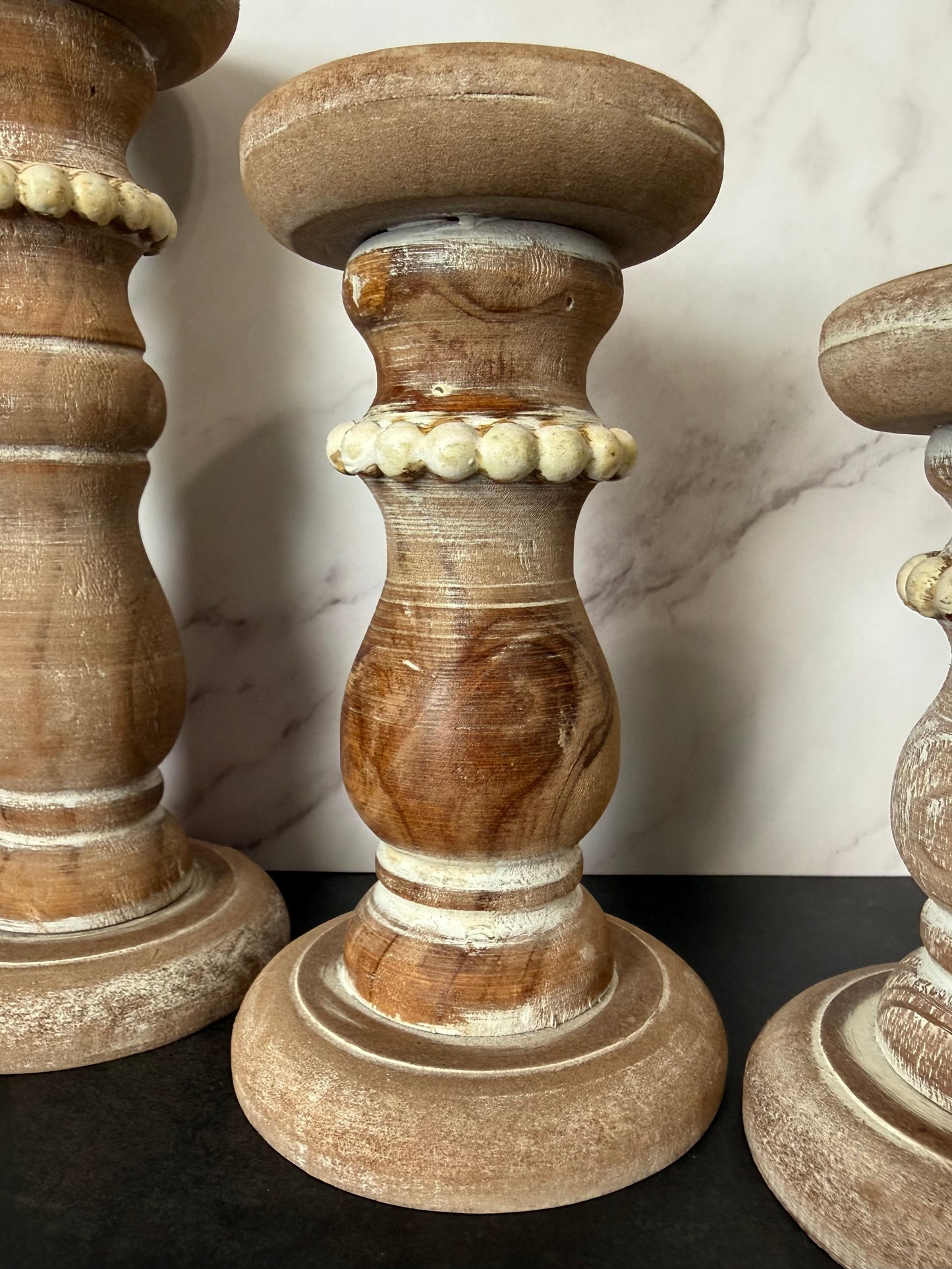 Rustic Whitewashed Wood Candle Holder Set (Set of 3)