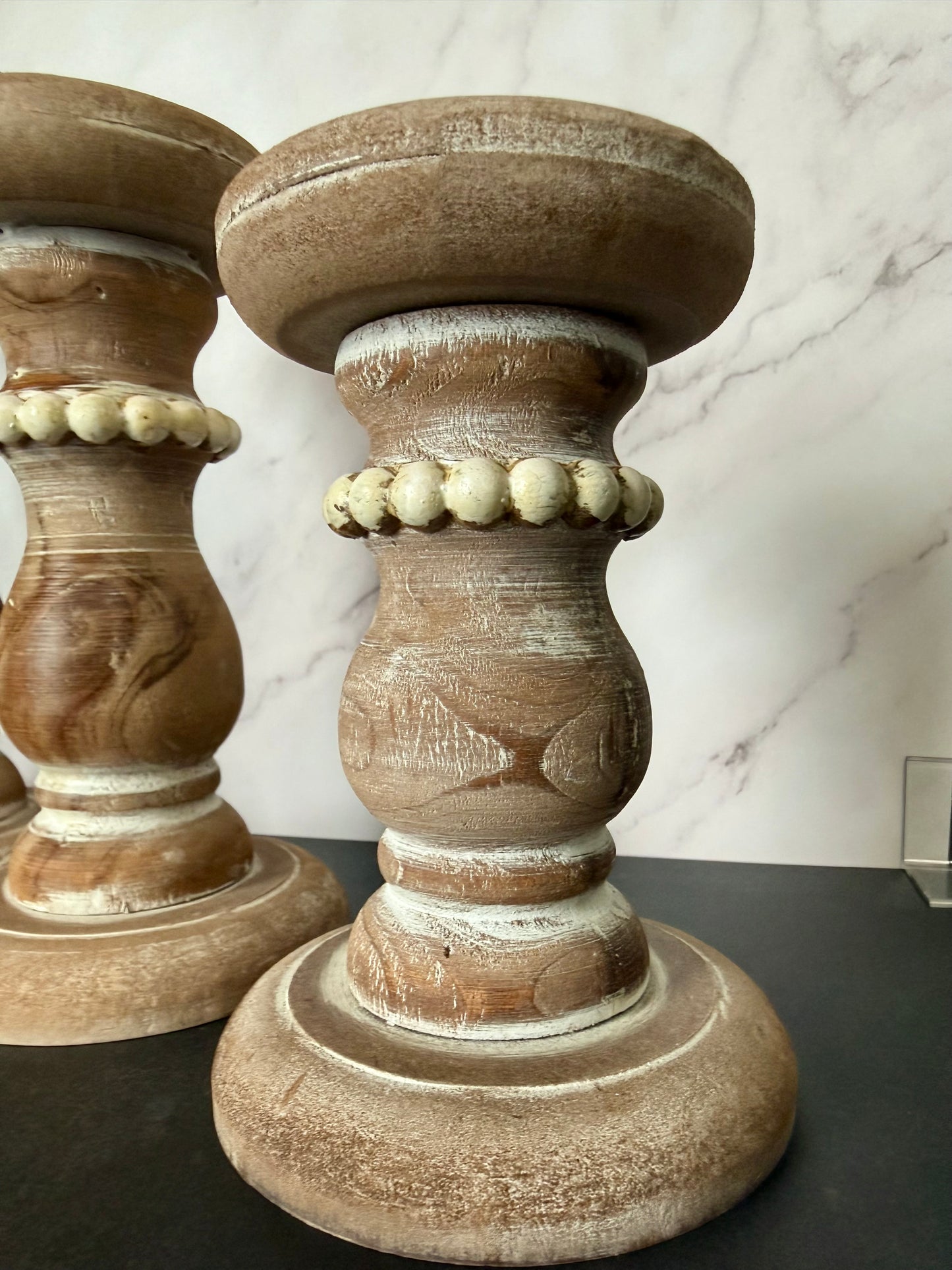 Rustic Whitewashed Wood Candle Holder Set (Set of 3)