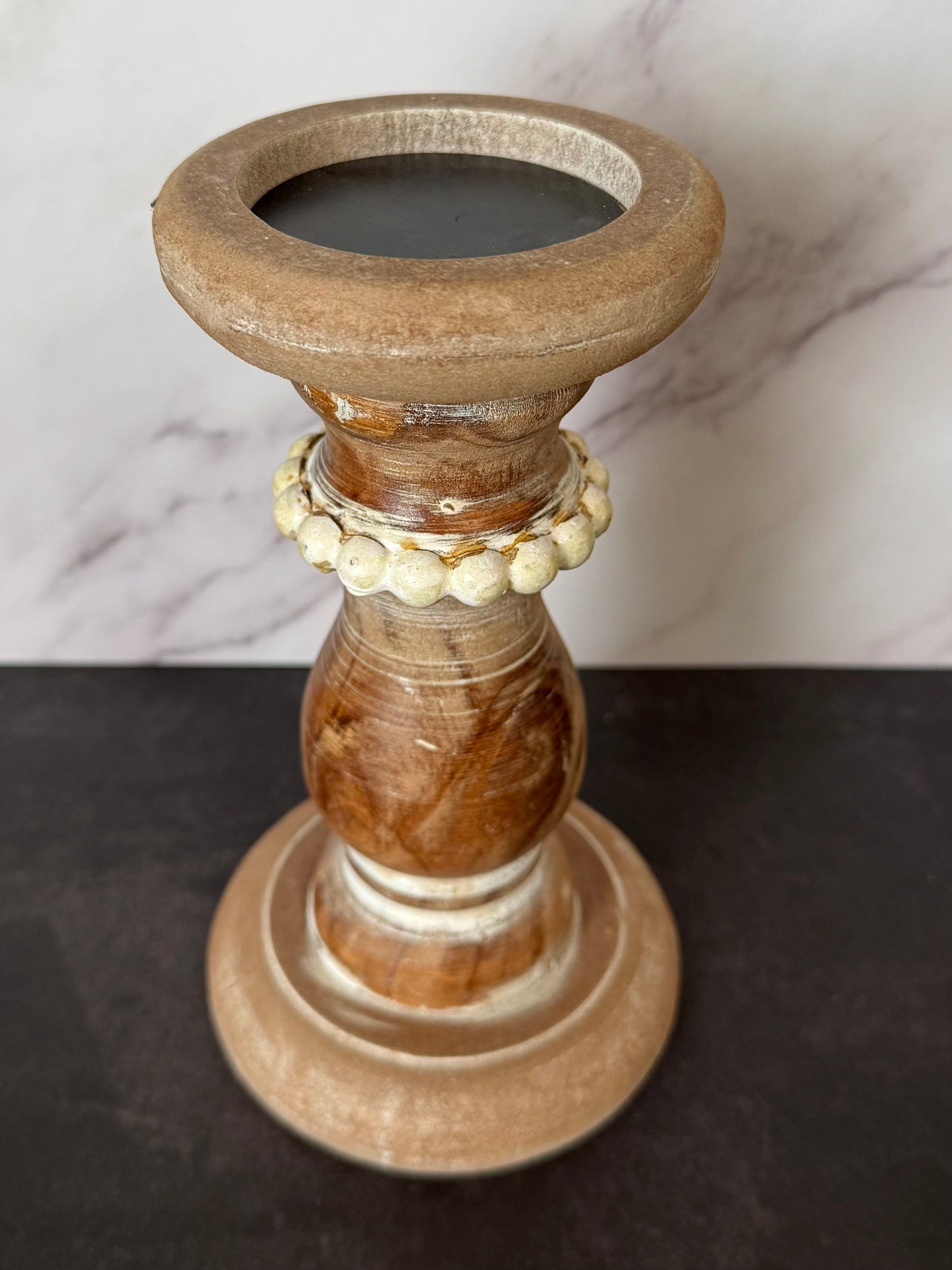 Rustic Whitewashed Wood Candle Holder Set (Set of 3)