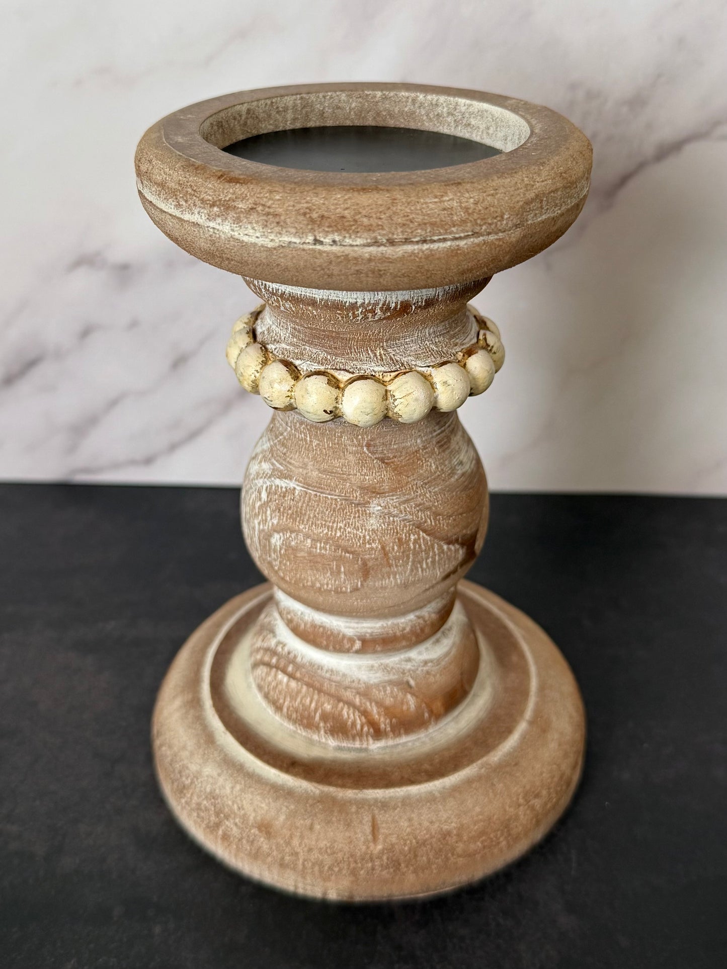 Rustic Whitewashed Wood Candle Holder Set (Set of 3)
