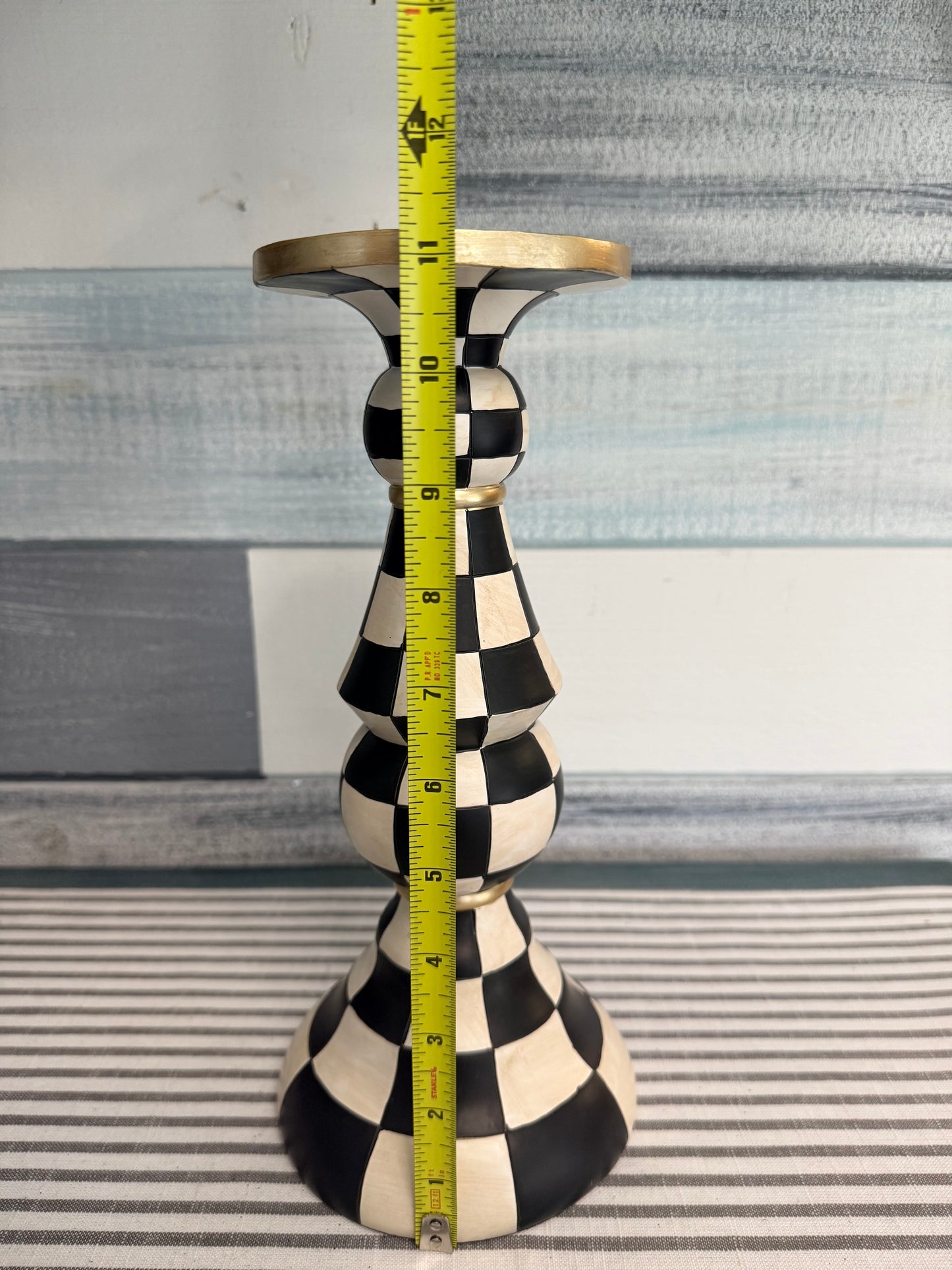 Antiqued Black & White Checkered Resin Pillar Candle Holders (Set of 2)