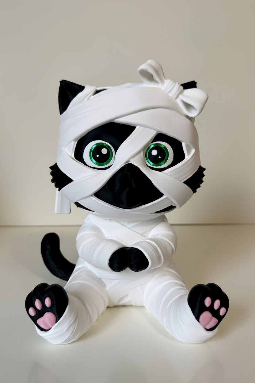 9” Mummy Kitty – Spooky Season 3D-Printed Decor.